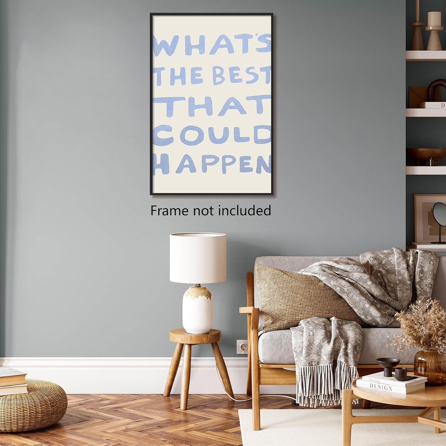 Yaasilinage Daily Reminder Positive Canvas Wall Art, Positive Affirmations Wall Decor, What's The Best That Could Happen Uplifting Quote Poster, Light Blue Typography Art Prints 16x24in Unframed