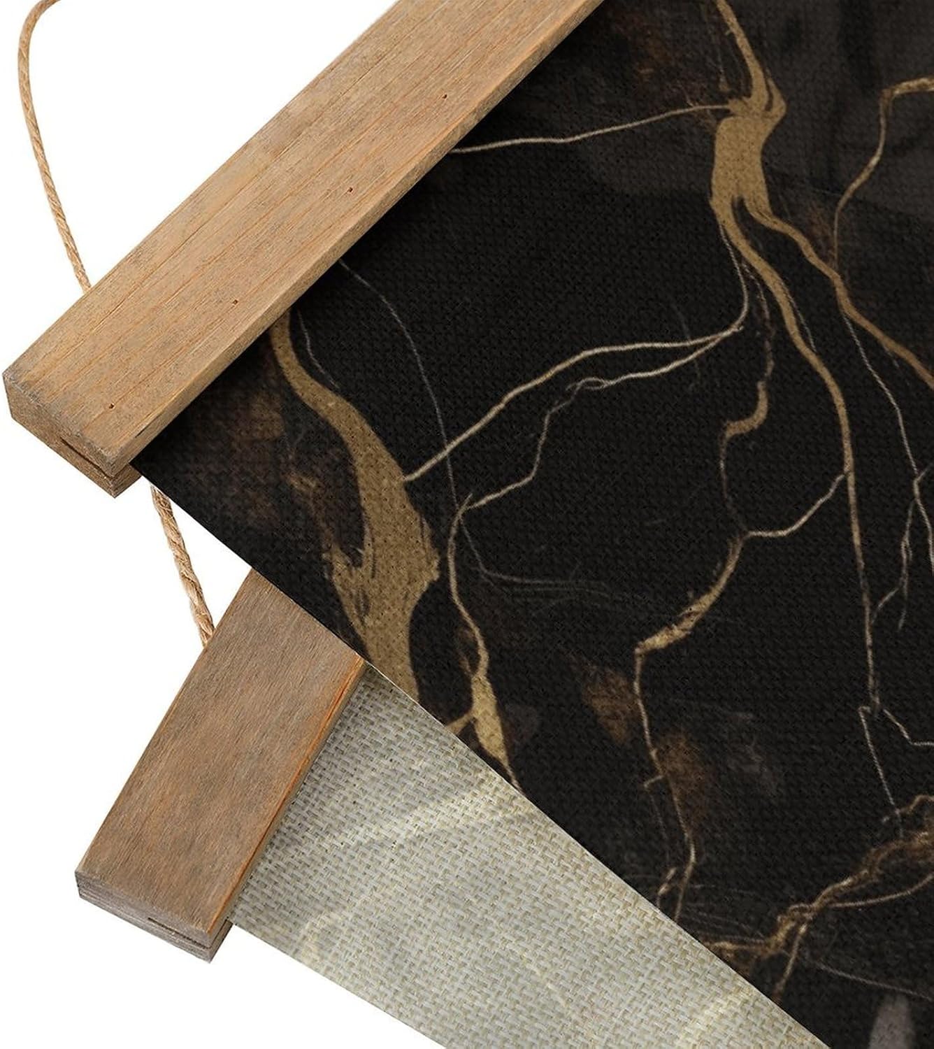Vintage Black Gold Marble Poster with Wooden Frame Personalized Linen Hanging Scroll Painting Rustic Wall Hanging Illustrative Modern Artwork Decor for Home Living Room Bedroom Office