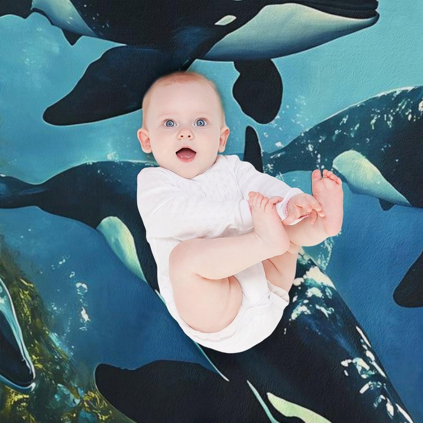 Killer Whales Swim Throw Blanket for Couch Bed Plush Cozy Fuzzy Flannel Blanket for All Season 70"x80"