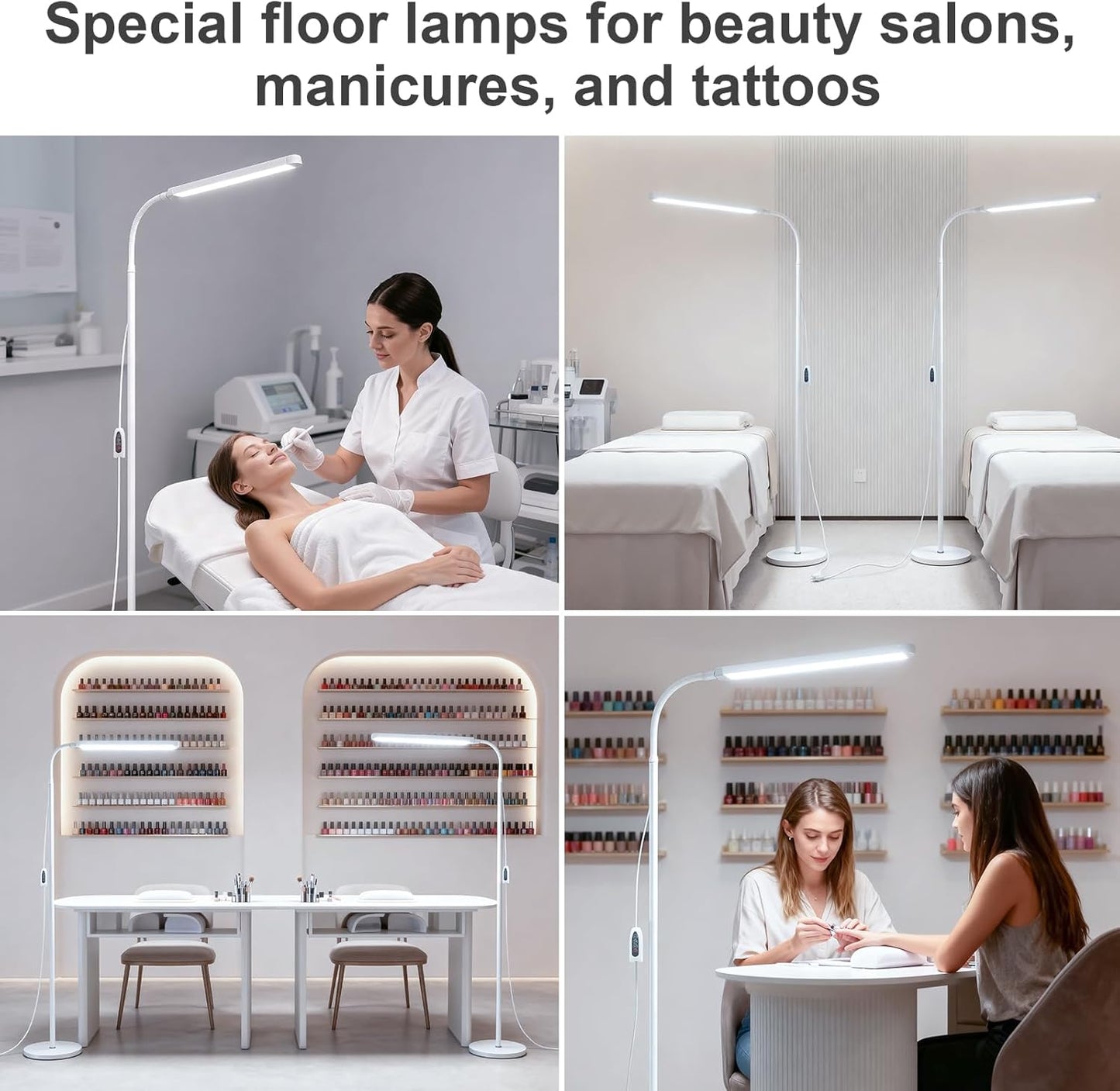 White 12W LED Bright Reading Floor Lamp for Living Room Bedroom Bedside Office Library, Eye-protection flicker-free adjustable from 3000-6000K ,Eyelash Tattoo Makeup Tall Standing Dimming Light