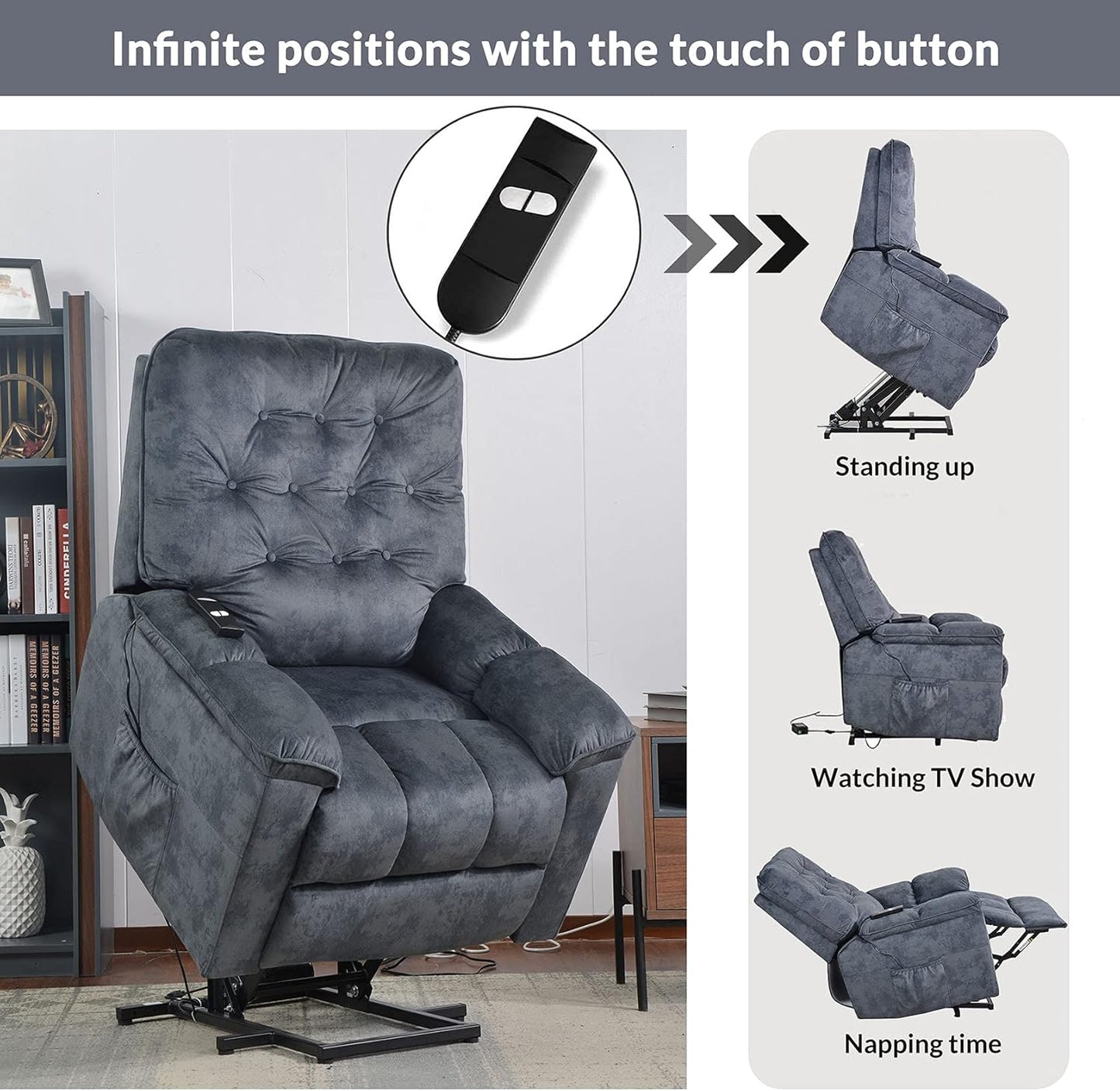 Adjustable Home Theater Seating Power Lift Recliner Chair for Elderly Fabric Ergonomic Lounge Chair for Living Room Single Sofa Reading Chair with Remote Control