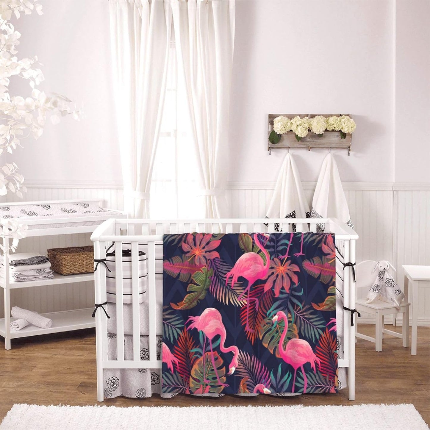 Perinsto Tropical Flamingos Palm Leaves Throw Blanket Ultra Soft Warm All Season Decorative Fleece Blankets for Bed Chair Car Sofa Couch Bedroom 80"X60"