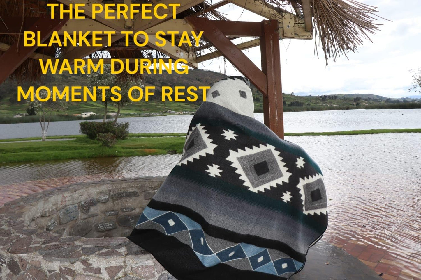 Alpaca Wool Blanket, King Size, Reversible 2 in 1, Thick and Ultra Soft, Hypoallergenic, Non-Itchy, Handmade in Ecuador. Premium Alpaca Wool Thtow Blanket for Cozy Comfort. Blue