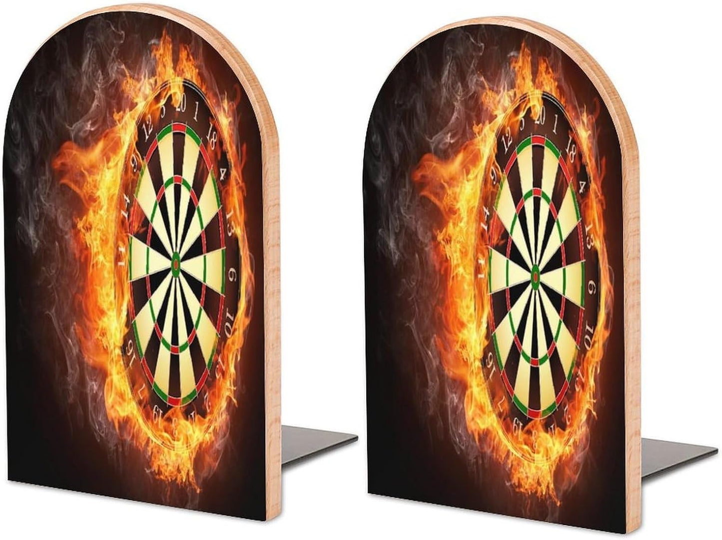 Dart Board Wooden Bookend Non-Slip Book Ends Heavy Duty Book Stopper with Metal Base Books Holderd Decorative Bookends Stands Firmly for Office Supplies
