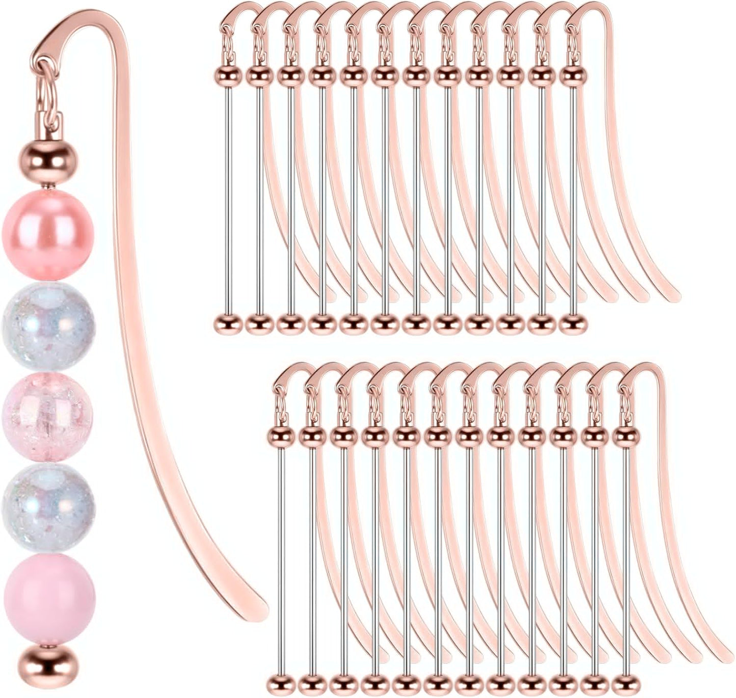 Beadable Bookmarks 24 Pcs Beaded Bookmark DIY Metal Blank Bar Bulk for DIY Bookmarks Beaded Craft Jewelry Pendant Charm Gift for Book Lover Student Teacher Office Supplies(Rose and Gold)