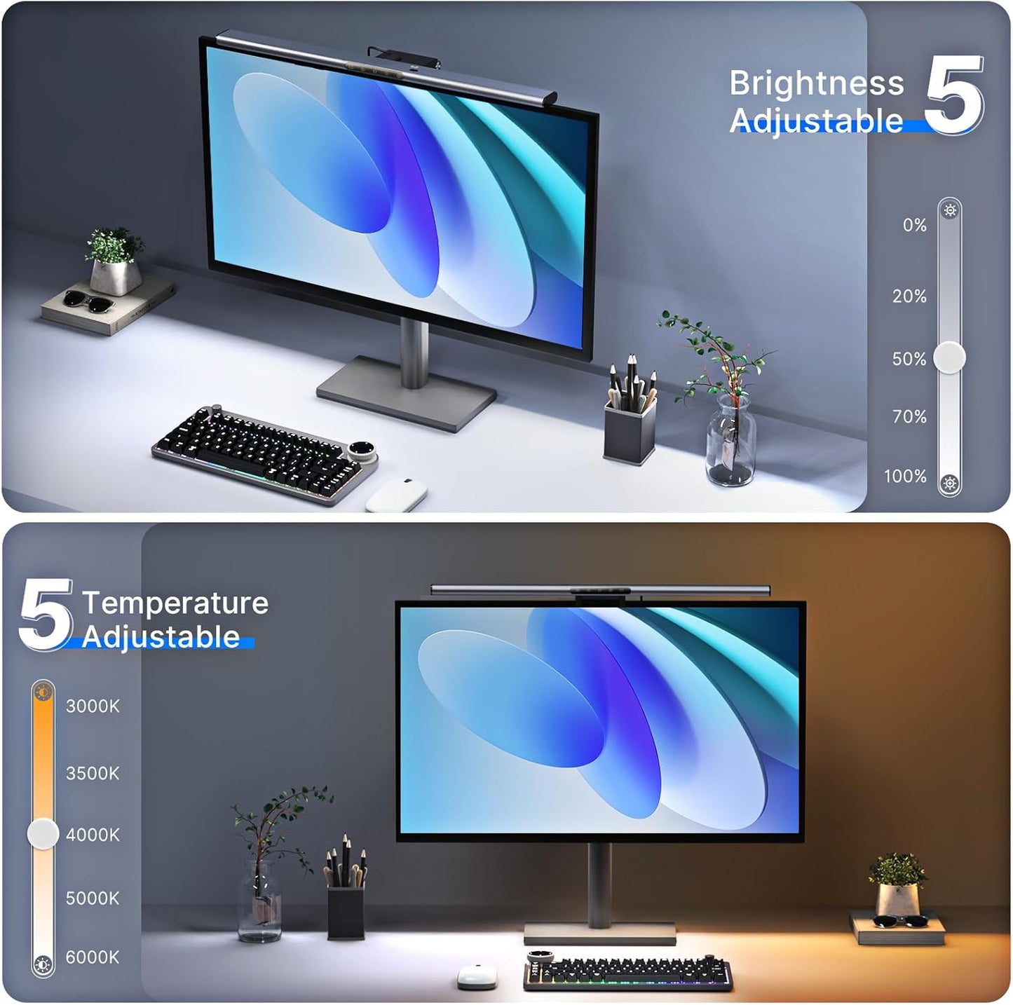 Syrinx 16.7" Computer Monitor Light Bar with Ambient Backlight, USB Reading LED Lamp, Screen Monitor Lamp, Touch + Gesture Control, Dimmable Desk Light, Eye-Caring, No Screen Glare for (Basic)