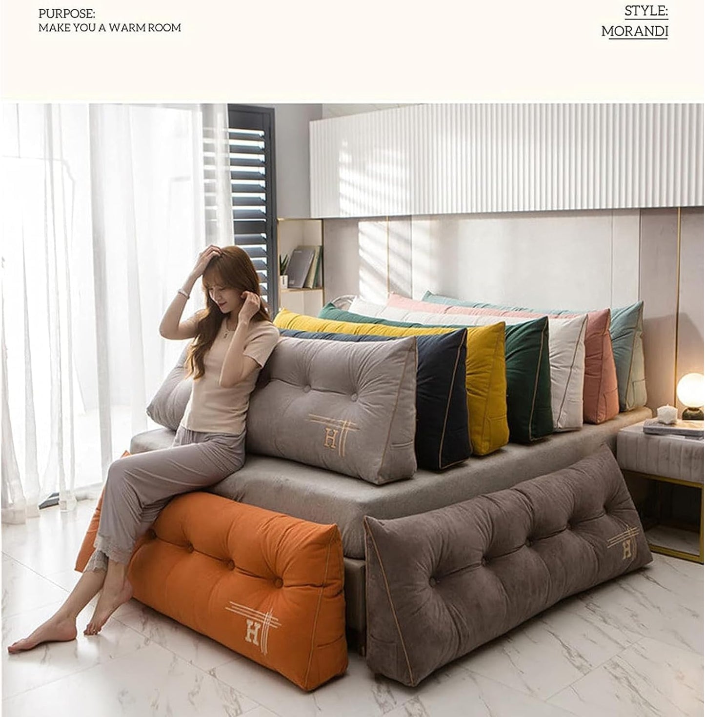 Adult Large Headboard Pillow Tatami Reading Cushion Lumbar Pad Sofa Pillow Bed(Size:180cm/70.9in,Color:Orange)
