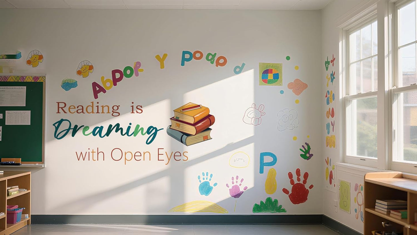 Reading Wall Decals for Kid's Room, Reading is Dreaming with Open Eyes Wall Stickers,Motivational Quotes Inspirational Saying Read Vinyl Wall Art for Classroom School Kid’s Room Library