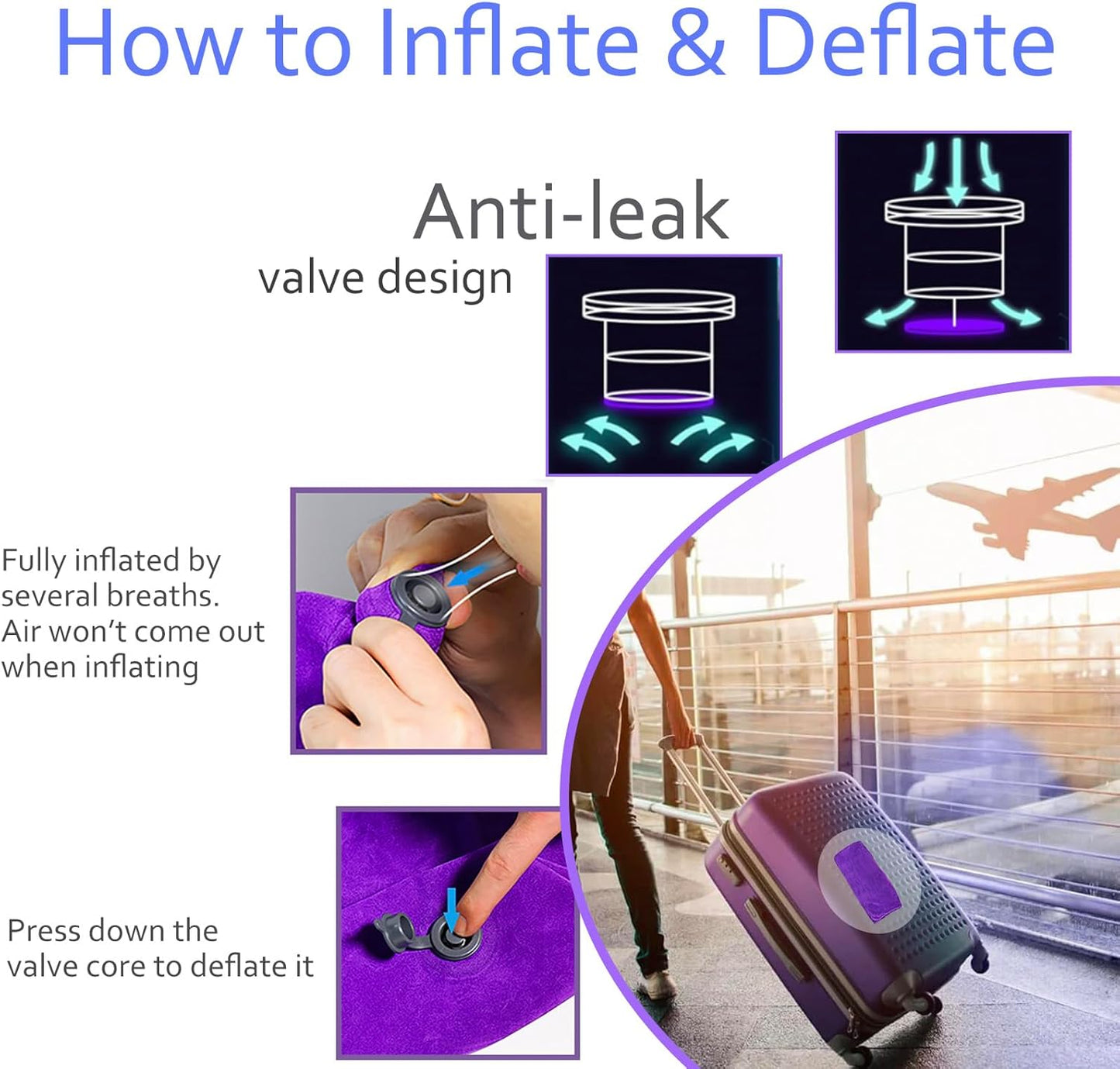 Inflatable Acid Reflux Pillow, Portable Pillow Wedges for Sleeping, Lap Desk Gaming Pillows for Travel, Multi-Functional Wedge Yoga Pillow for Reading, Laptop, Crocheting, Body Positioners
