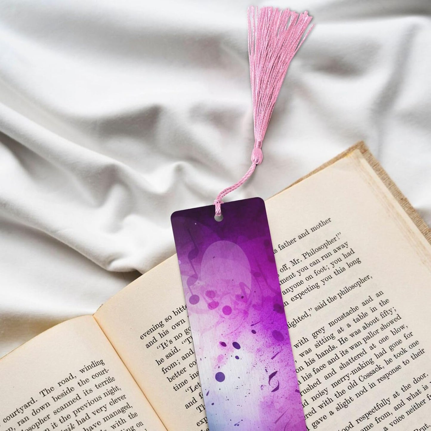 Purple Gradient Background Bookmarks Gifts for Women Men, Wooden Bookmarks for Book Lovers, Vintage Book Marks Ornaments with Tassel, Unique Personalized Reading Page Markers Pink