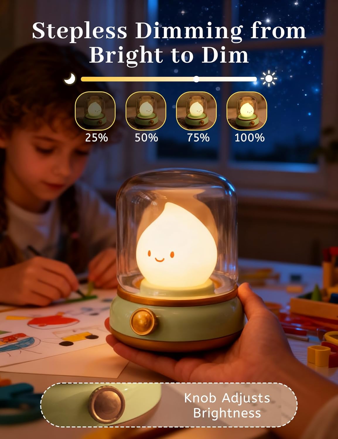 Chibi Flame Lamp, Sleep White Noise Machine Night Light,Waterproof Shower Lamp5 White Noise with 4 Level Volume Adjustment, Rechargeable Lamp,Decor,Gift for Girls