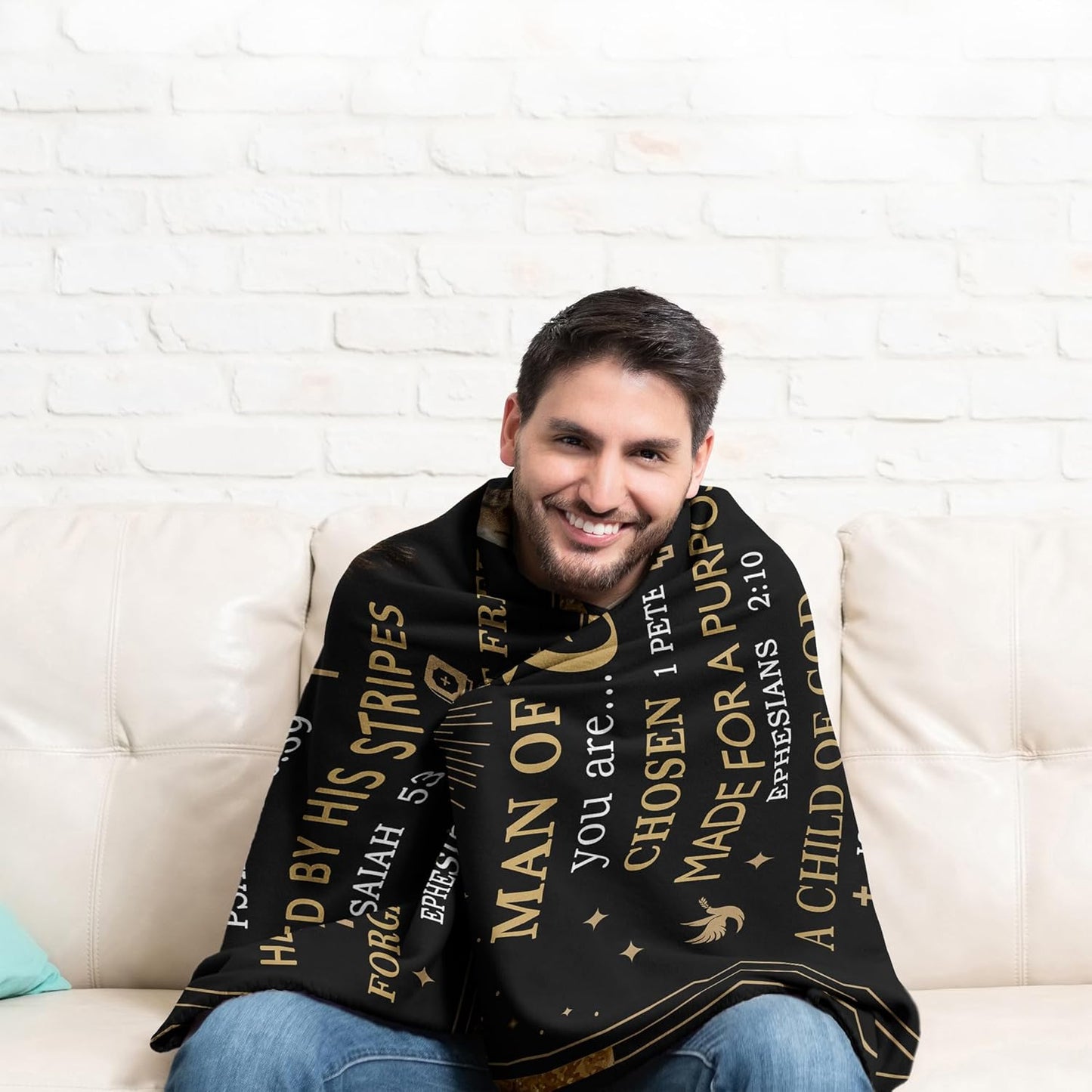 Christian Gifts for Men, Christian Blanket 60"X50", Catholic Gifts, Religious Gifts for Men, Man of God Gift, Baptism Gift, Bible Inspirational Spiritual Gifts for Dad Son Husband