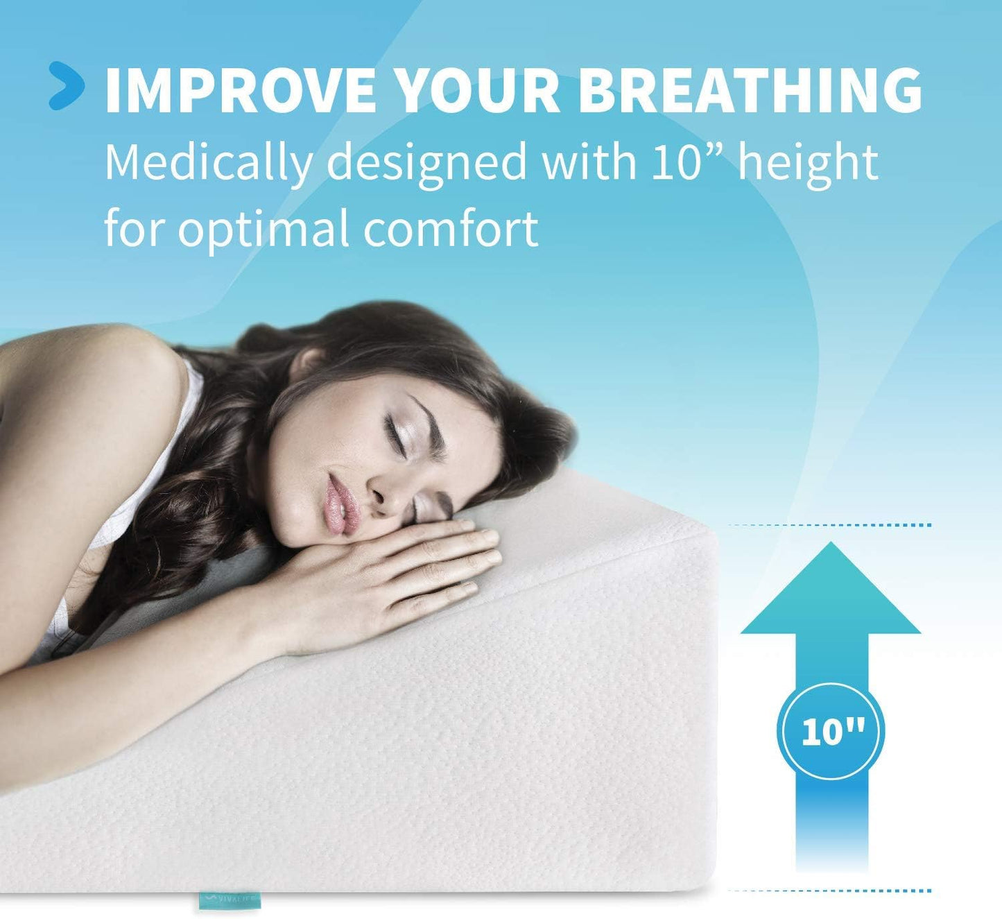 Vivalife Bed Wedge Pillow Gel Memory Foam Top - Cooling Elevated Support Cushion for Lower Back Pain, Acid Reflux, Heartburn, Allergies, Snoring - Ultra Soft Breathable Cover (10 Inch Wedge)
