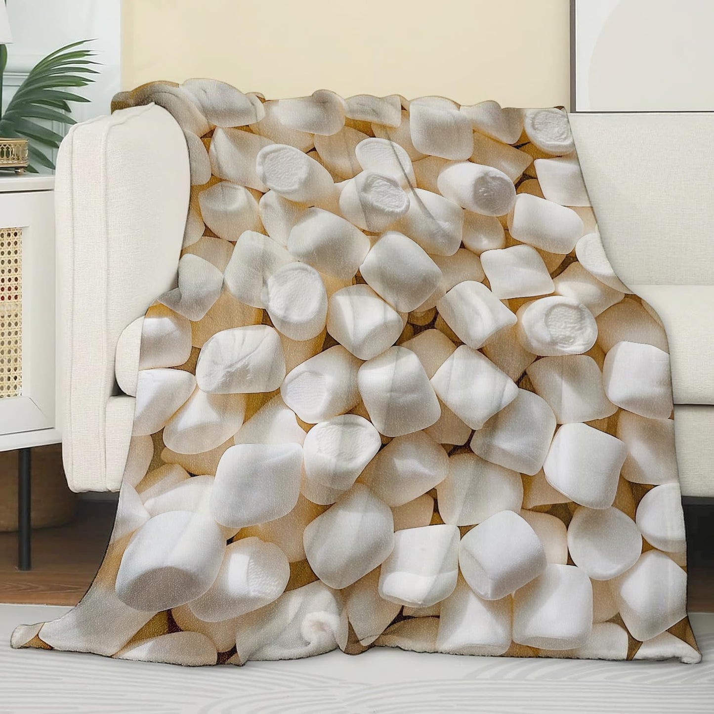 Marshmallow Blanket,Gifts for Sweet Lovers,Lightweight Flannel Throw Blankets,Realistic White Dessert Throws Home Decor,for Couch Living Room Office,60x50inch