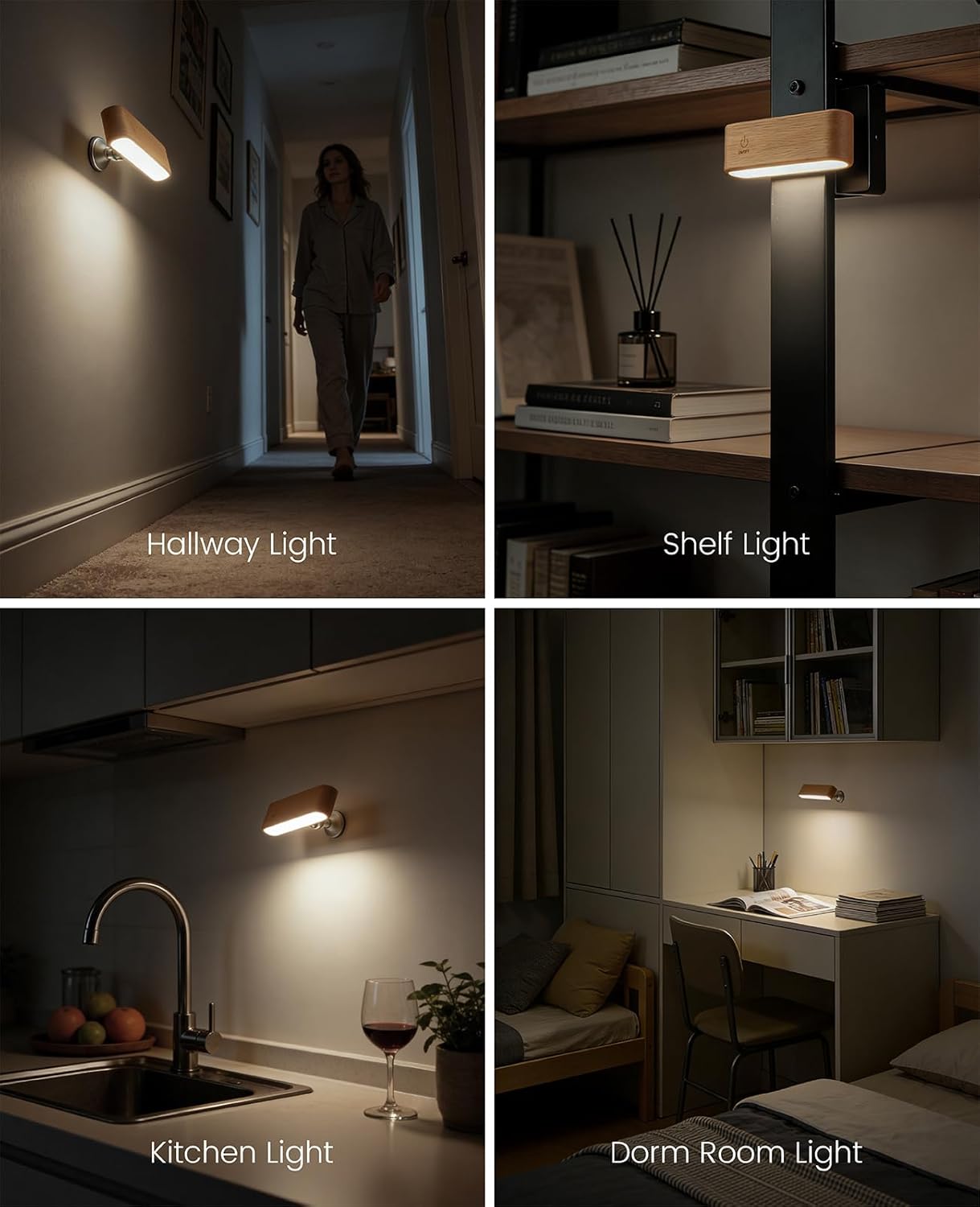 Wood LED Wall Sconce, Magnetic 360° Rotatable Wall Mounted Night Light & Reading Light, Small Rechargeable Battery Powered Bedside Wall Lamp for Bedroom, Living Room, Beech Wood
