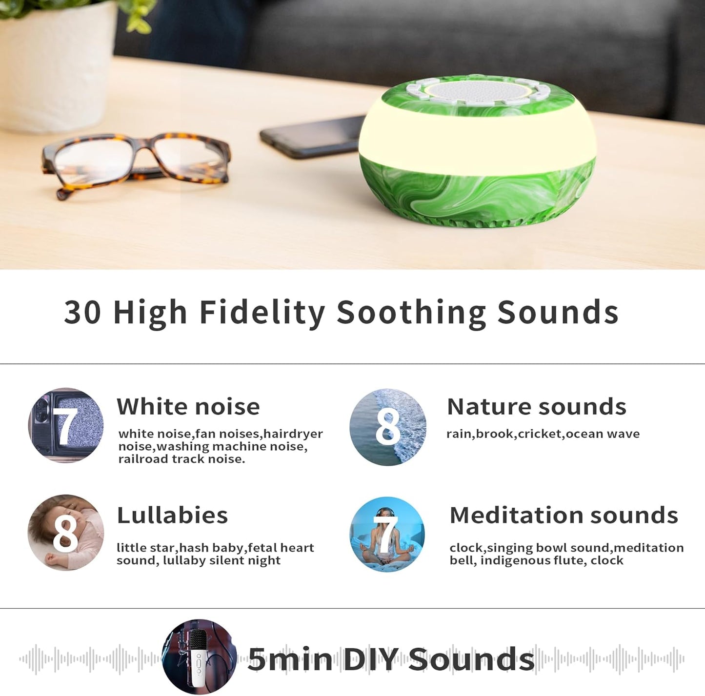 Sound Machine Soothing Sounds, White Noise Machine for Sleeping, Noise Machine for Baby, Sleep Sound Machine for Adults，Portable White Noise Sound Machine for Sleeping Adults