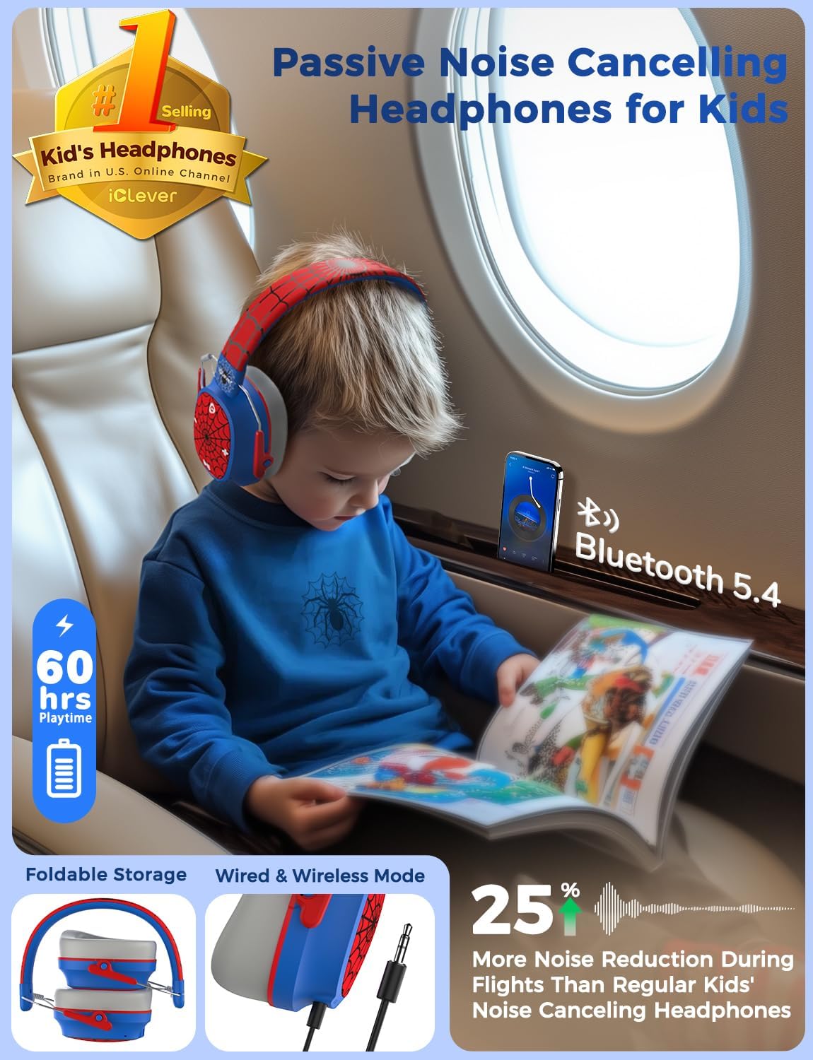 iClever Noise Cancelling Headphones for Kids Adults, Bluetooth Ear Protection with 60H Play Time, Safe Volume 80dBA, Noise Reduction Headphones for Autism Fireworks/Monster Truck, FOCUS