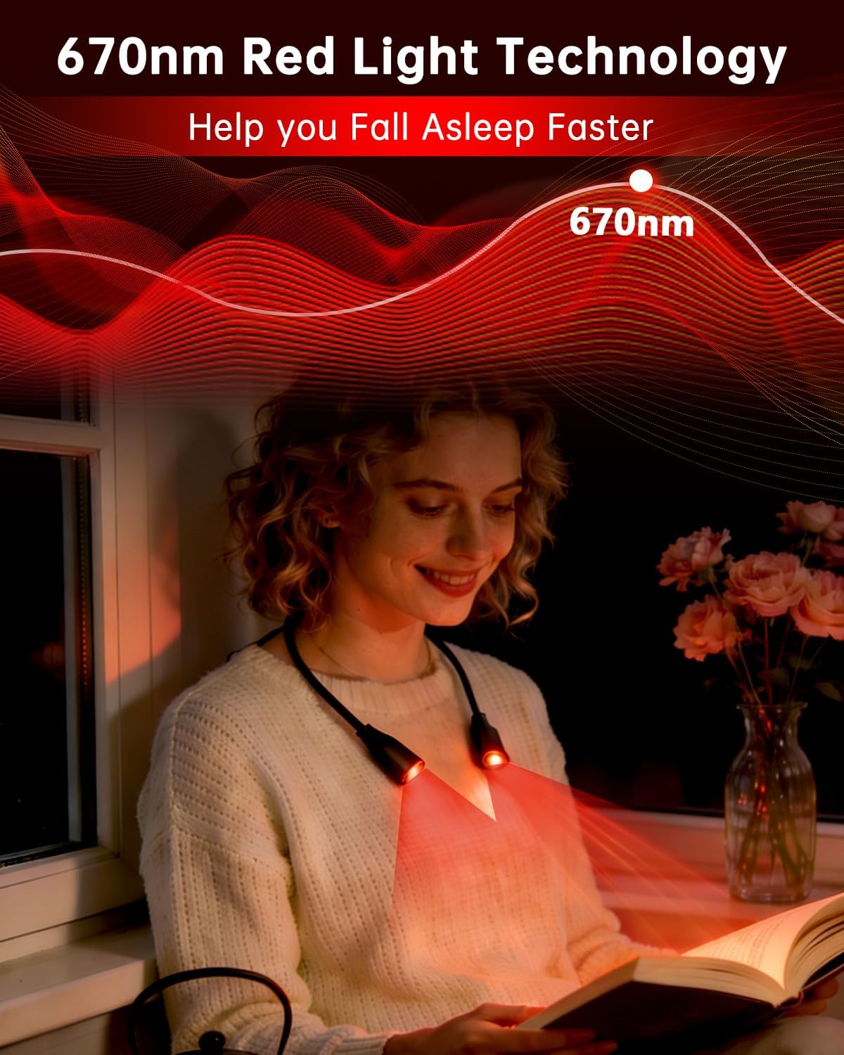 670nm Red Neck Light Book Light for Reading in Bed,3 Color Temperatures Dimmable USB Rechargeable Clip On Red Night Light for Sleep,Eye Comfort,Portable Booklight for Reading, Crafts, Knitting