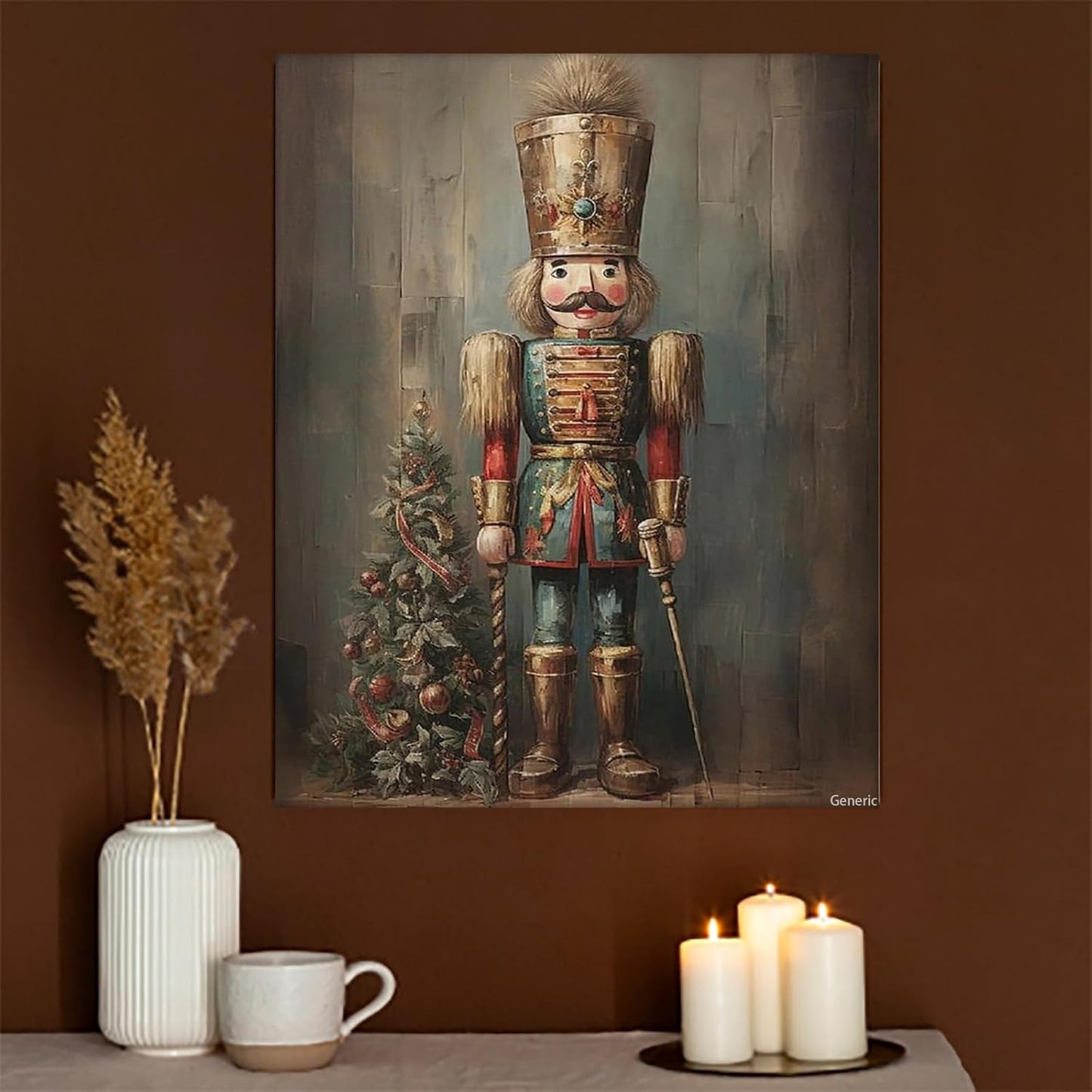 Vintage Christmas Nutcracker Canvas Print Wall Art, Frame 8x10inch, Living Room, Bedroom, Office
