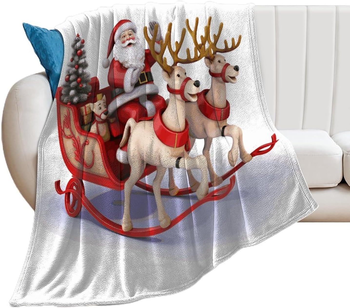 Santa Claus Reindeer Sled Blanket Super Soft Lightweight Throw Blanket Cute Cozy Warm Bed Blanket Decorative Fuzzy Blanket All-Season Home Decor Gift for Sofa Couch Living Room 60"*80"（150 * 200cm）