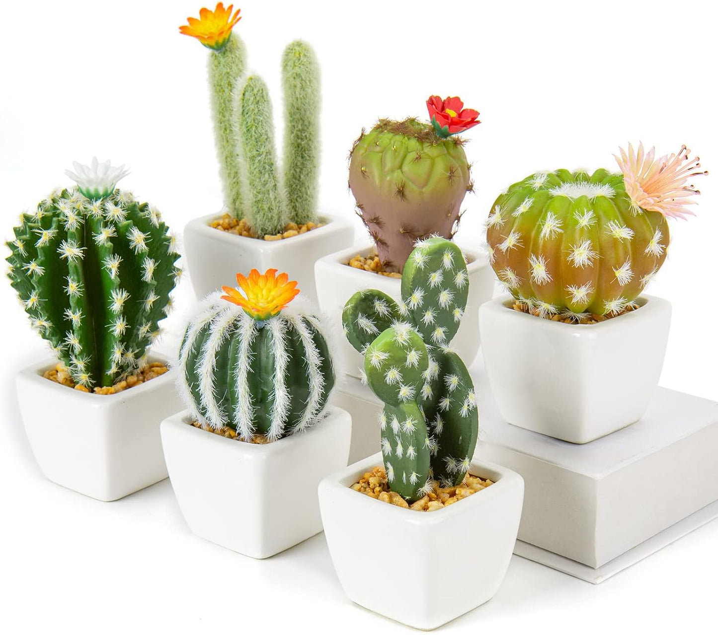 Oairse Mini Artificial Cactus Plants in Ceramic Pots 6 Pcs Potted Faux Succulents in Pots Fake Potted Plants Cactus Decor Small Artificial Plant for Home Decor Indoor Office Desk Tabletop Shelf