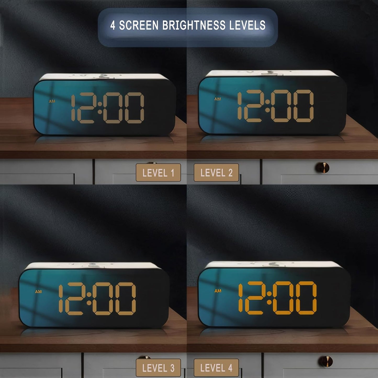 Lancoon ‌Digital Clock with RGB Color Display Voice Control Multifunctional LED Voice Recording Alarm Clock Adjustable Backlight 12/24H Snooze Function Plug in Power for Bedroom Dorm Desktop White