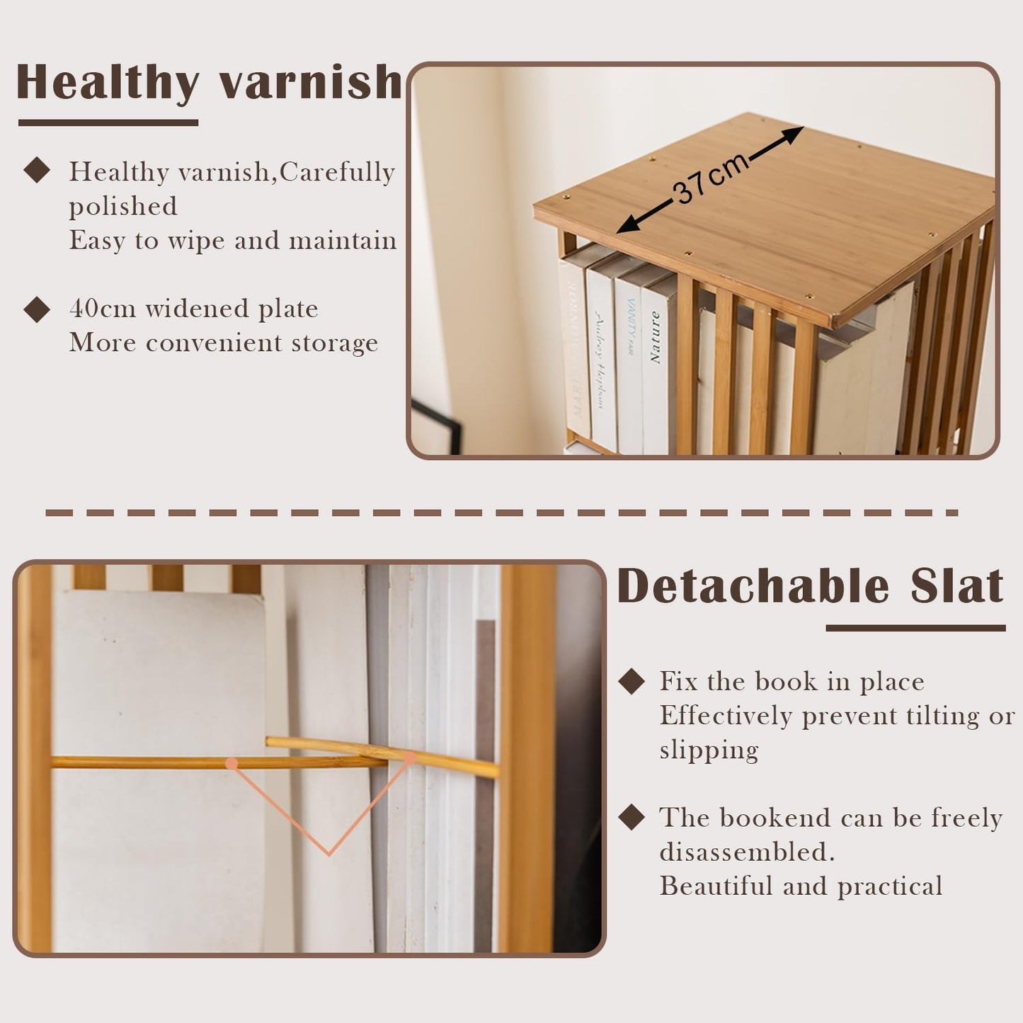 latifolia 6 Tier Rotating Bookshelf Tower, 360° Spinning Bamboo Bookcase, Coner Bookshelf for Office, Living Room, Narrow Space(Brown)