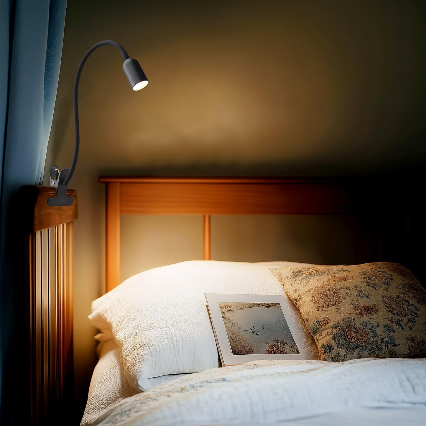 LED Reading Light for Bed Headboard – Dimmable Clip-On Book Light with Flexible Gooseneck, Adjustable Color Temperature (3000/4000/6000K), USB-Powered Desk Lamp for Dorms and Home