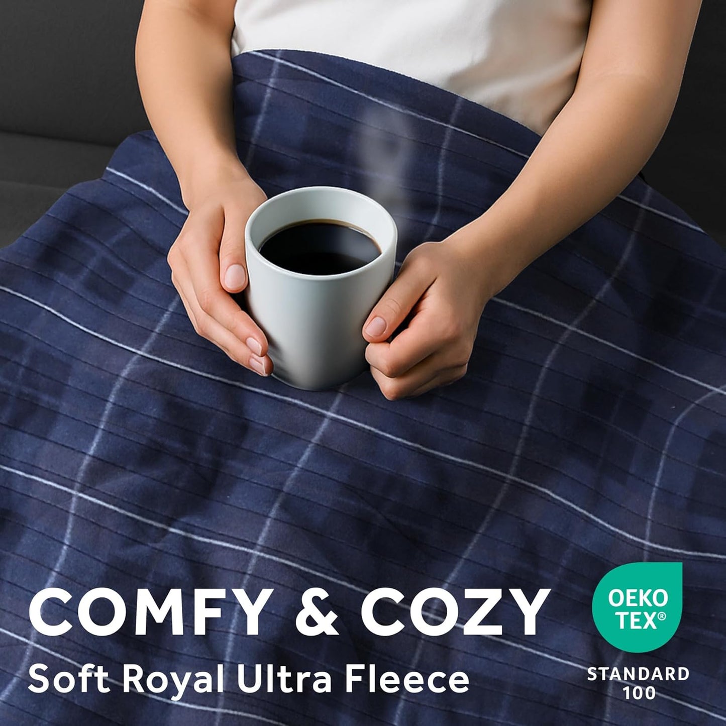 Sunbeam Royal Ultra Rodeen Blue Plaid Heated Personal Throw / Blanket, Cozy-Warm, Adjustable Heat Settings