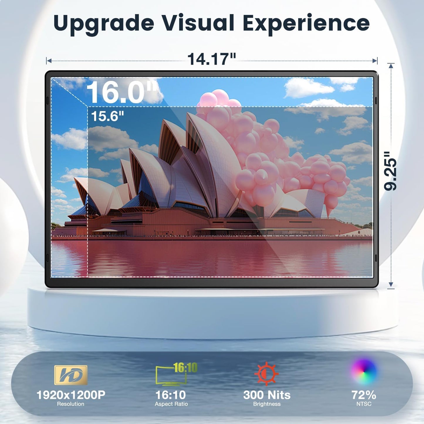 Portable Monitor, 16 Inch FHD 1200P, Horizontal/Vertical Monitor, Plug & Play, Built-in Speakers & Headphone Jack, Travel Monitor for Laptop with Premium Smart Cover