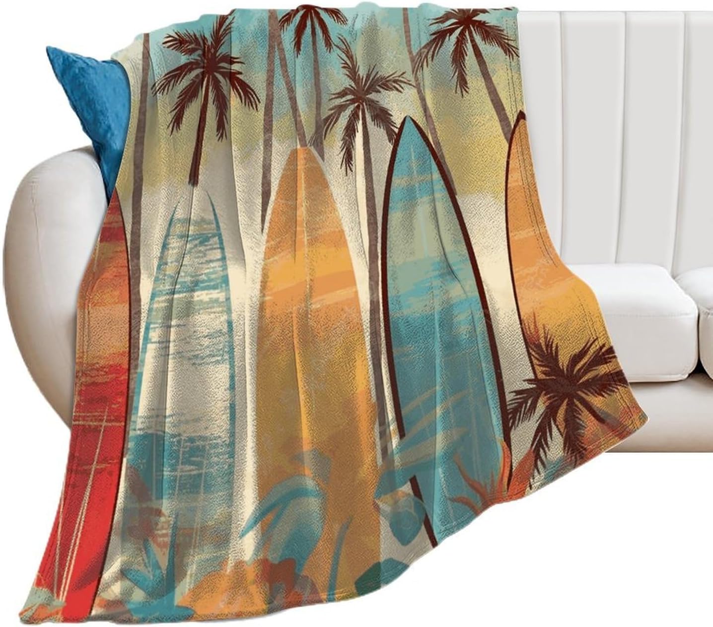 Surfboard Palm Tree Blanket Super Soft Lightweight Throw Blanket Cute Cozy Warm Bed Blanket Decorative Fuzzy Blanket All-Season Home Decor Gift for Sofa Couch Living Room 30"*40"（76 * 100cm）