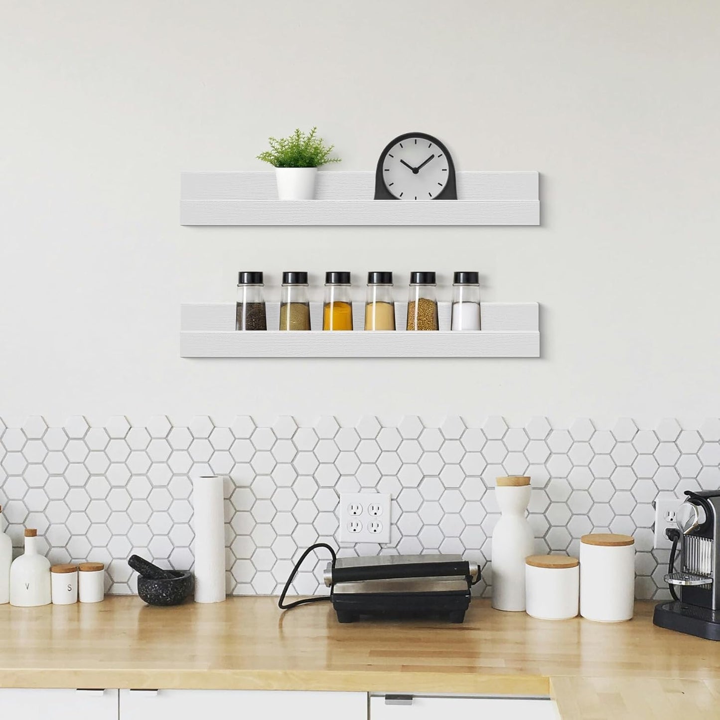 ZNZ Floating Wall Shelves for Home Decor, Durable PS Material Shelf, Strong One-Piece Design for Bedroom, Living Room, Office, Kitchen, Bathroom, Picture Ledge, White