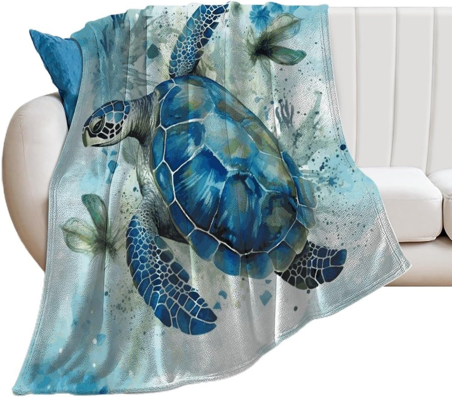 Sea Turtle-Blue Blanket Super Soft Lightweight Throw Blanket Cute Cozy Warm Bed Blanket Decorative Fuzzy Blanket All-Season Home Decor Gift for Sofa Couch Living Room 50"*60"（130 * 150cm）