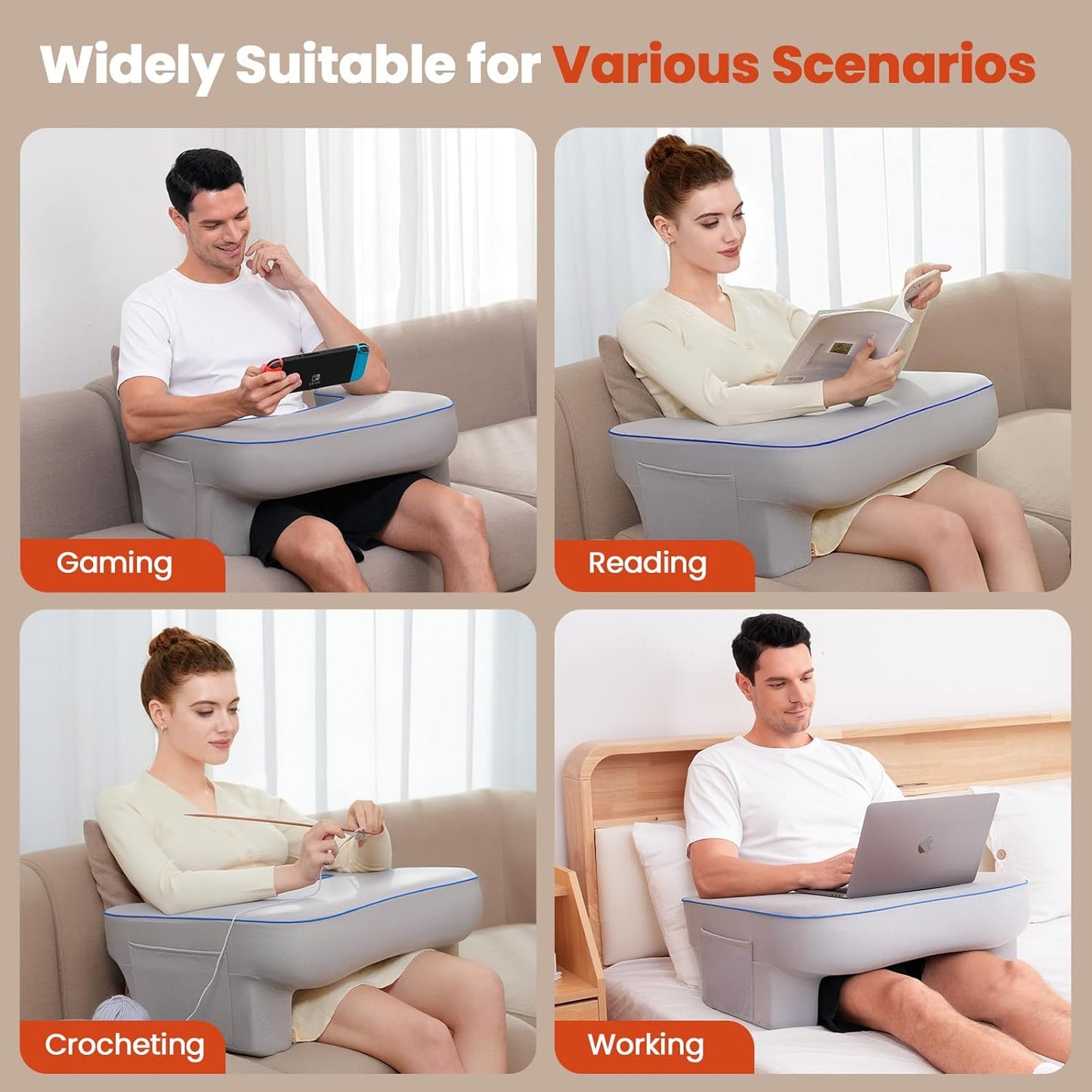 Reading Pillow for Gaming,Lap Desk Pillow for Laptop,Arm Rest Pillow for Reading, Working, Crocheting, Playing Steam Deck Switch or Sitting in Bed,Sofa