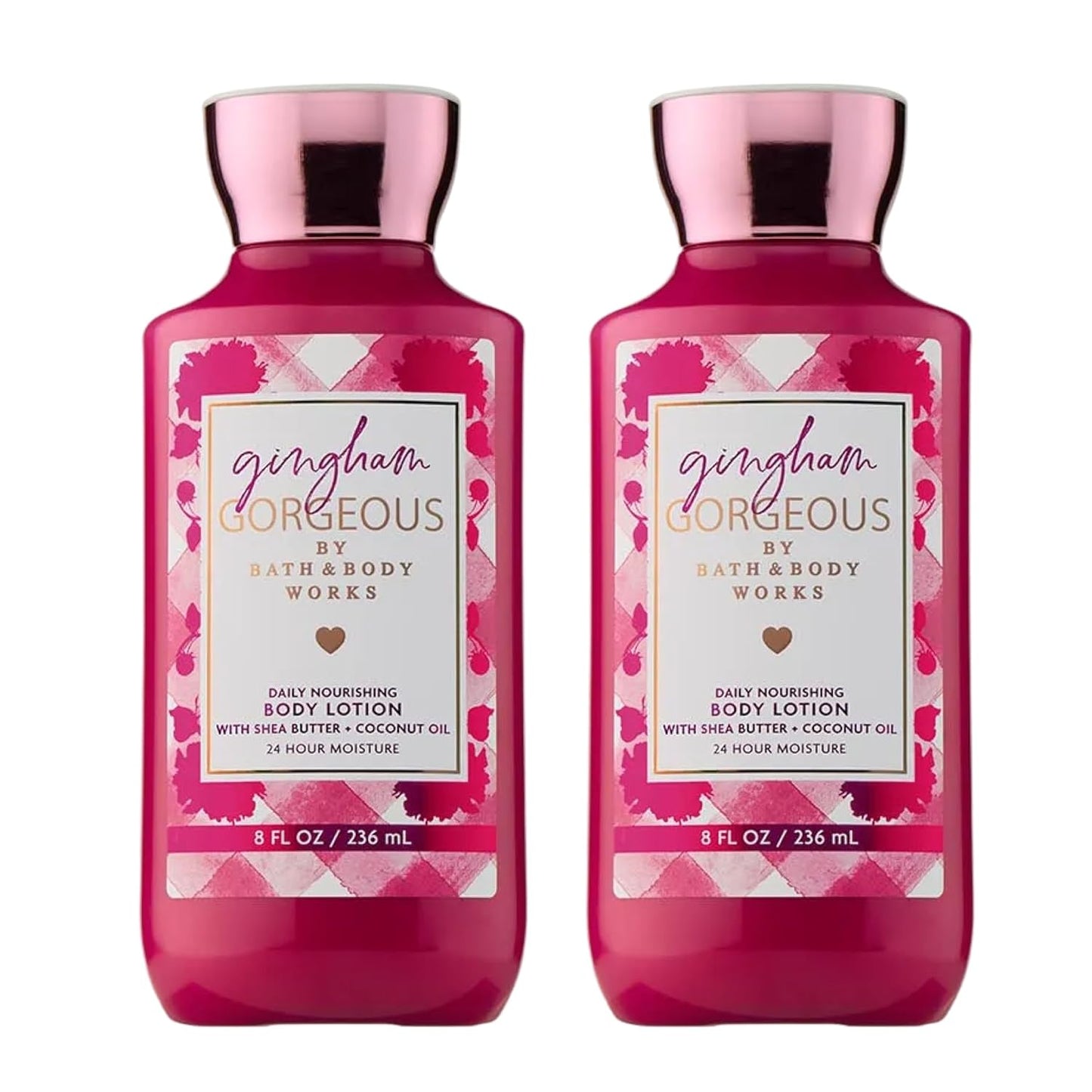 Bath & Body Works Gingham Gorgeous Body Lotion, Lightweight Daily Moisturizer with Shea Butter & Coconut Oil – Pink Strawberries, Peony Blooms, and Peach Nectar Scent, 8 fl oz - 2 Pack