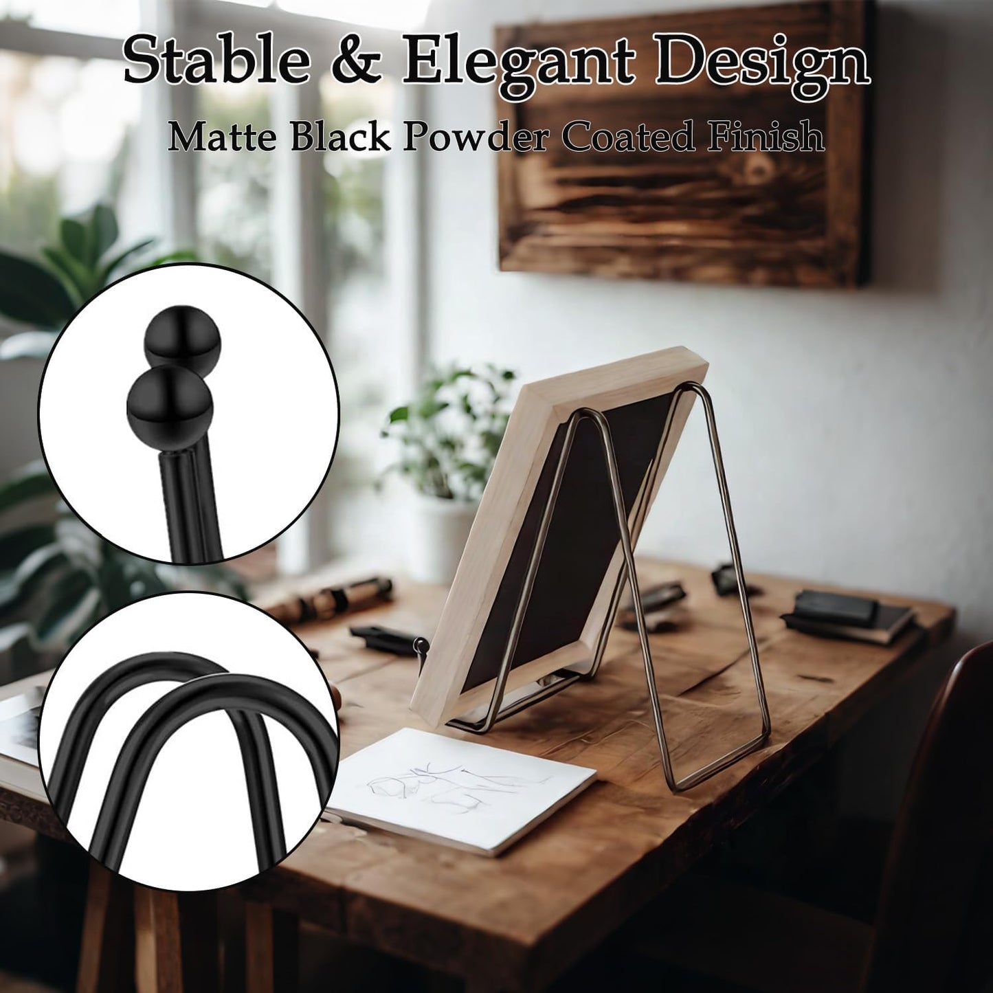 5 Pack 6 Inch Black Metal Display Stands, Plate Holders for Picture Frames, Books, Photos, Small Easels, Decorative Platters, and Tabletop Art