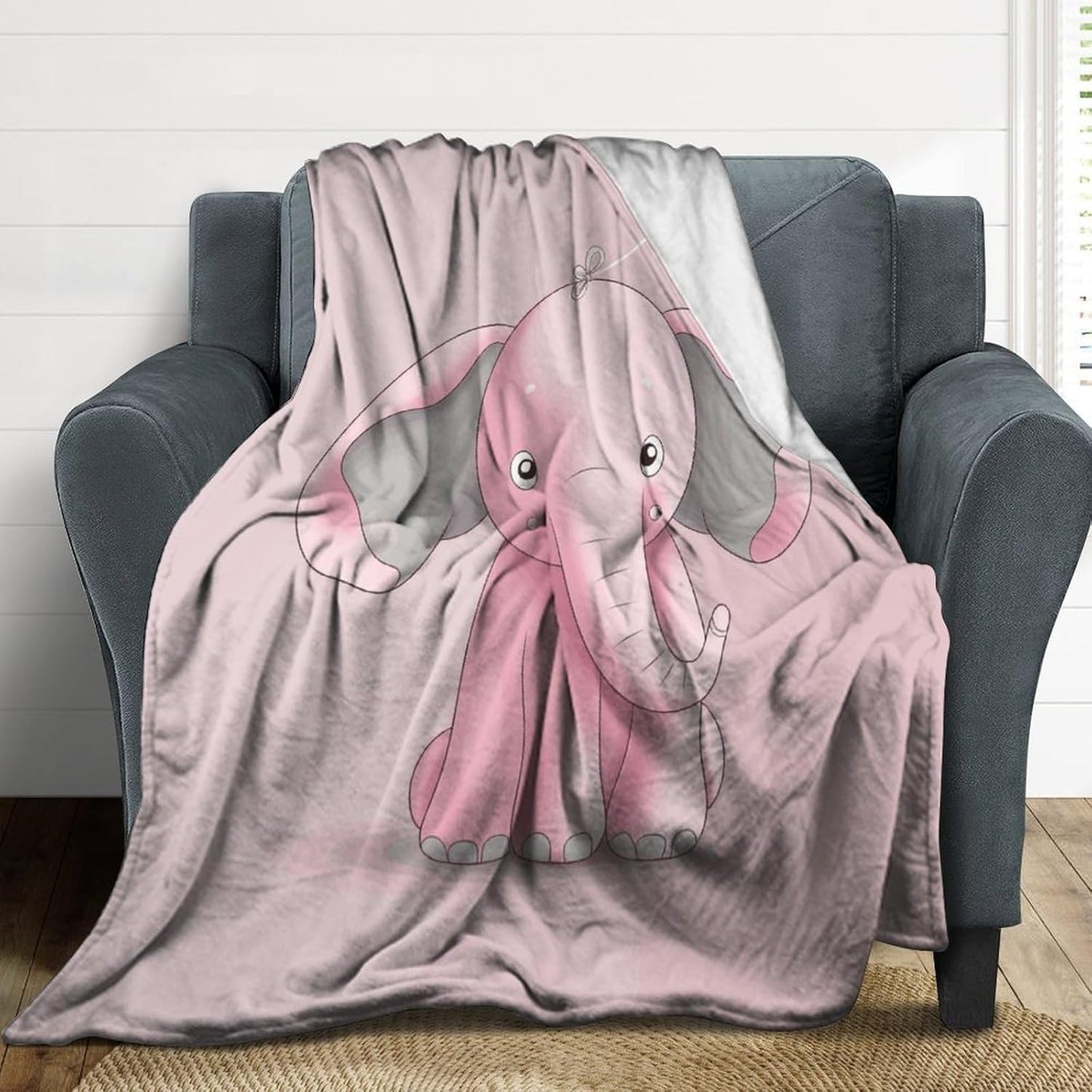 Pink Elephant Blanket Super Soft Lightweight Throw Blanket Cute Cozy Warm Bed Blanket Decorative Fuzzy Blanket All-Season Home Decor Gift for Sofa Couch Living Room 40"*50" （100 * 130cm）