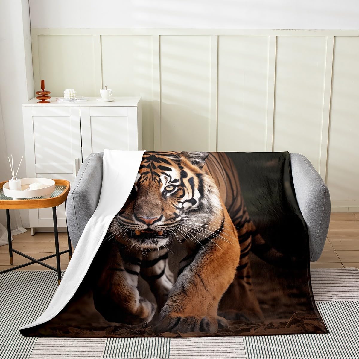 Feelyou Tiger All Season Bed Blanket Twin 60"x80" Wild Animal Flannel Fleece Throw Blanket for Sofa Couch Wildlife Fuzzy Blanket Room Decor Safari Cat Print Plush Blanket