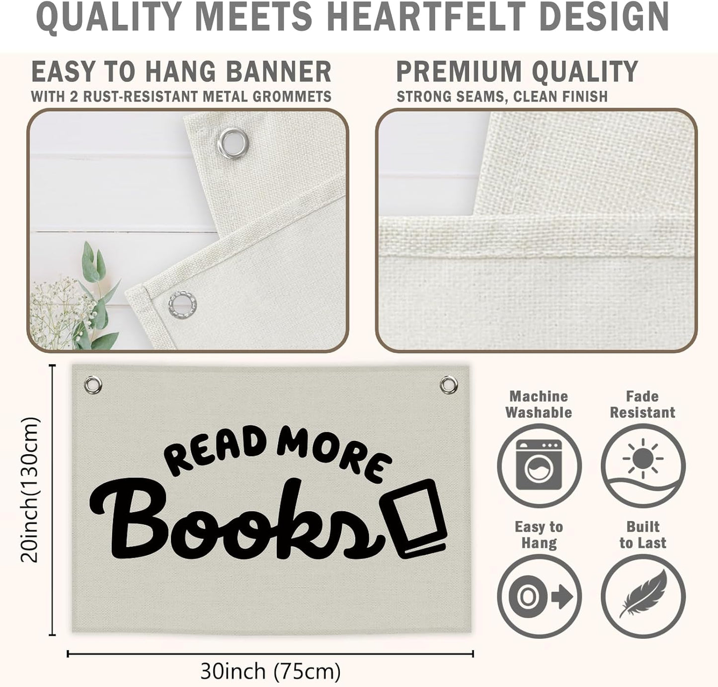 Reading Classroom Kids Banner Canvas, Read More Books Reading Corner Nook Decor, Library Hanging Flag Sign, Nursery Wall Tapestry Art for Dorm Toddler Room School Bedroom Decor 20x30in