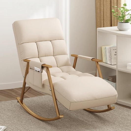 Rocking Chair Nursery with Thick Headrest,Modern Comfortable Upholstered Rocking Chair,Glider Rocker Chair W/Side Pockets,Modern Lounge Chair for Balcony,for Living Room,Classroom,Bedroom