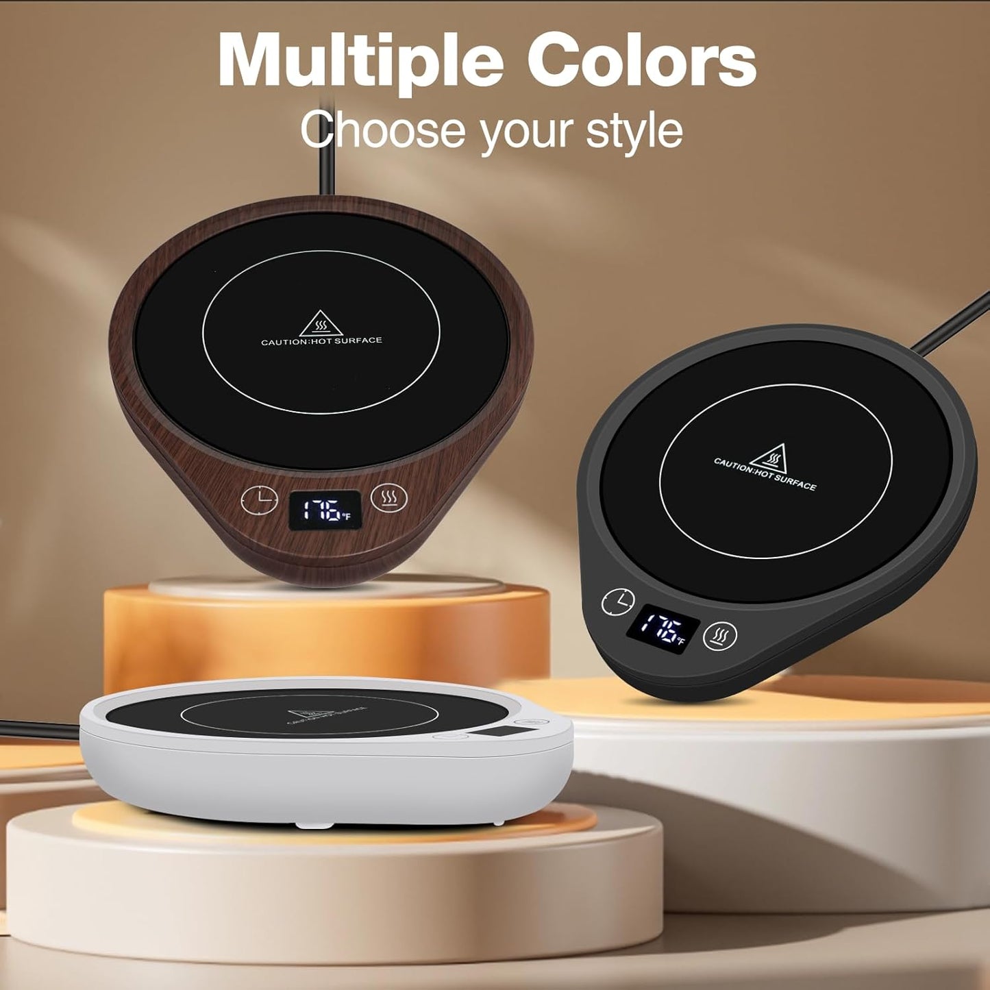 PUSEE Coffee Mug Warmer - Electric Large Candle Warmer Plate with 4H Auto Shut Off, 3-Temp Settings Cup Heater for Desk, Tea, Milk, Cocoa