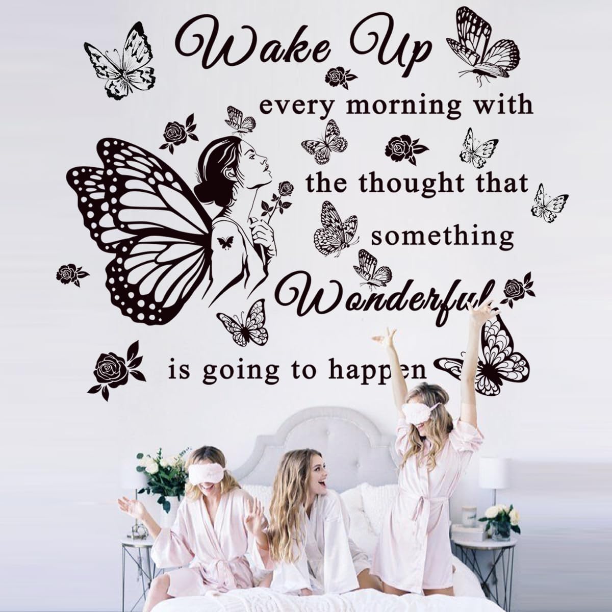Inspirational Quote Decals: 'Wake Up... Wonderful Happening' Vinyl Wall Sticker for Office, Classroom Decor