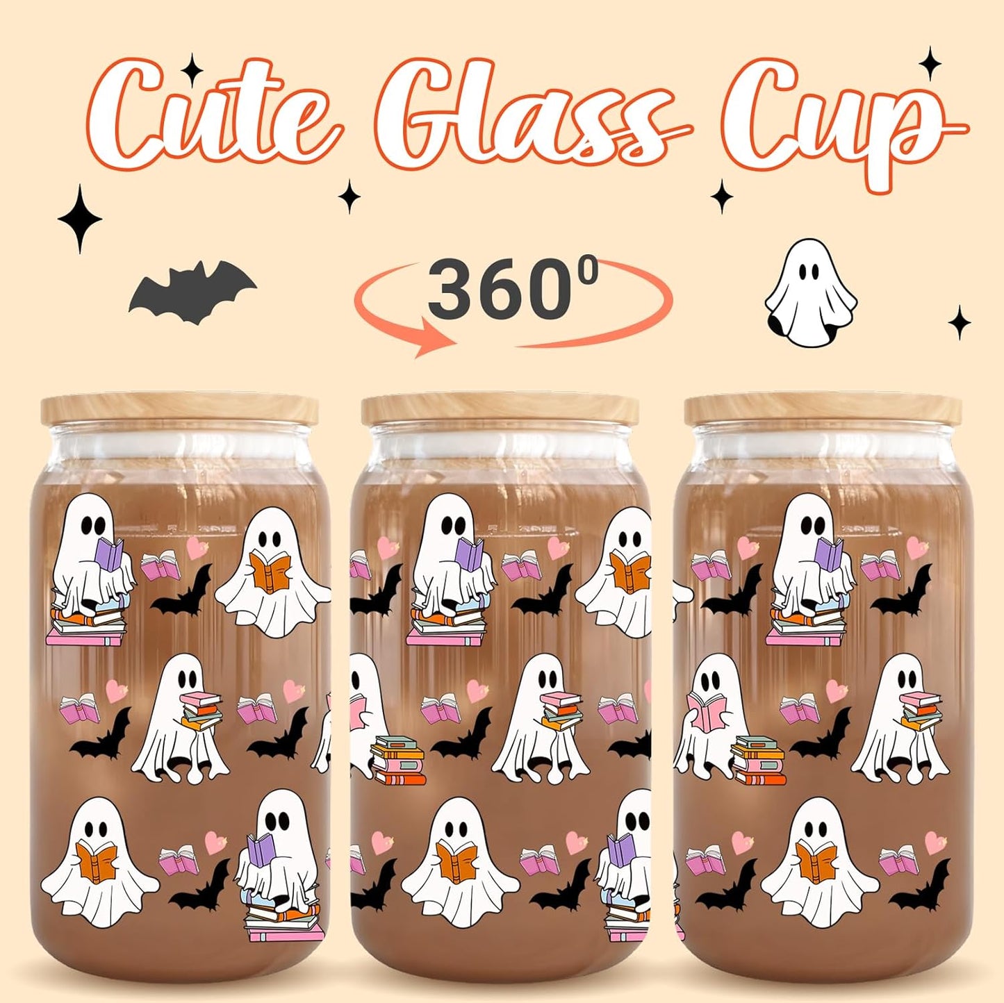 Halloween Gifts for Book Lovers Women Cute Halloween Ghost Reader Iced Coffee Cup with Lid and Straw 16oz Book Themed Bookworm Reading Gifts for Librarian Reader