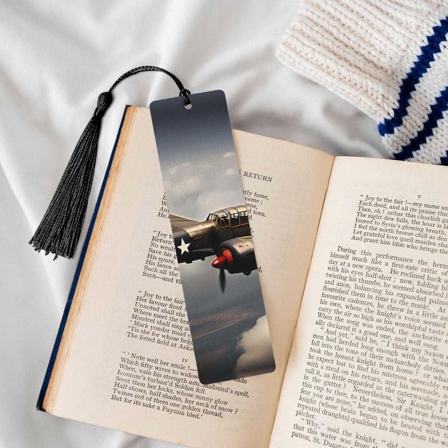 World War 2 Aircraft Airplane Bookmarks Gifts, Wood Bookmark for Women Men Handmade Book Mark for Book Lovers, Wood Tags Reading Page Markers Rectangle Shape Ornaments with Tassels
