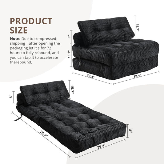 Folding Sofa Bed, Convertible Sleeper Chair with Pillow, Foldable Mattress with Back Support, Portable Floor Sofa Lounge for Living Room Bedroom Dorm