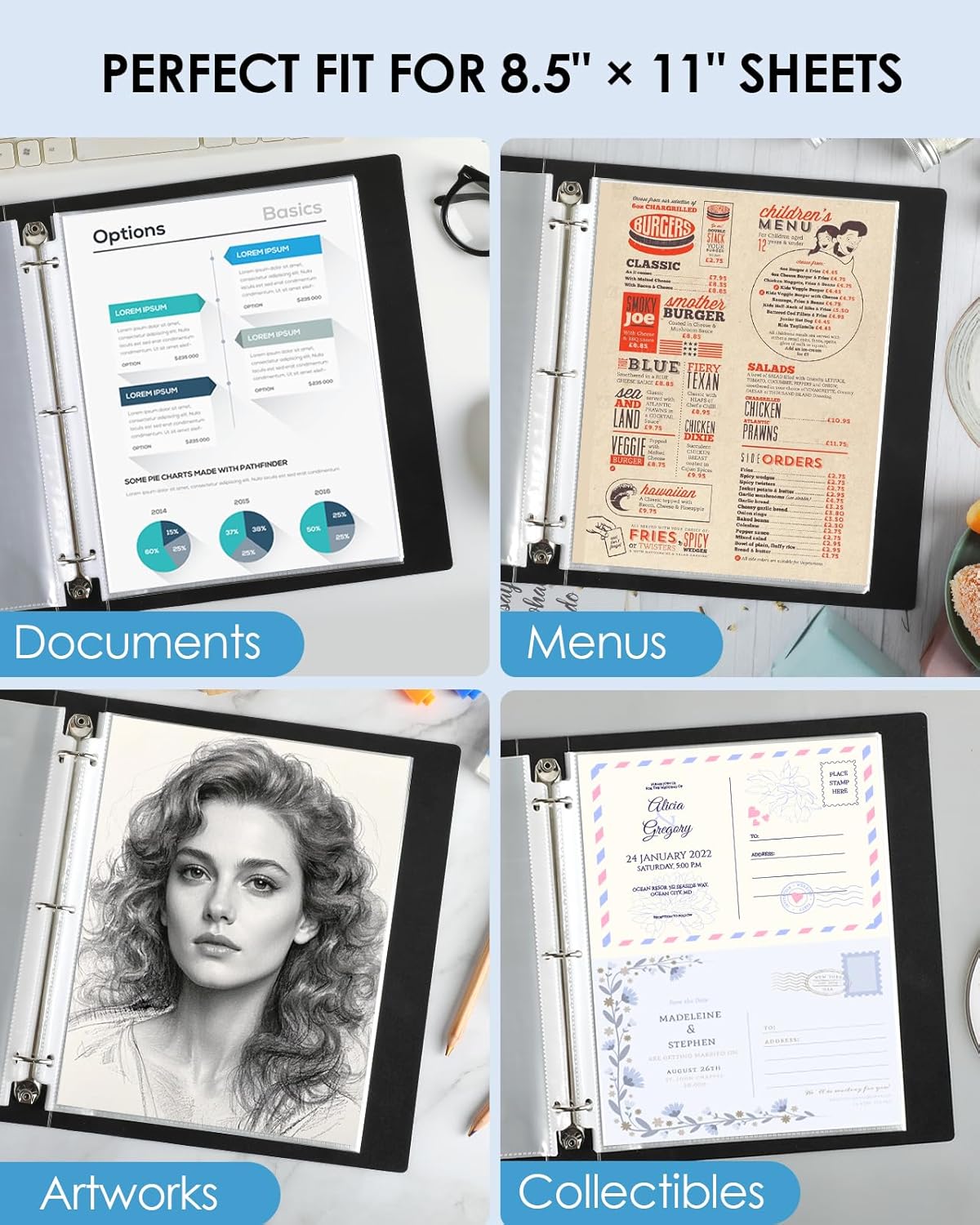 KTRIO Sheet Protectors 8.5 x 11 Inch, Clear Top Loading Page Protectors for 3 Ring Binder, Polypropylene Plastic Sleeves, Letter Size Document Protectors, Office & Home, 50 Pack