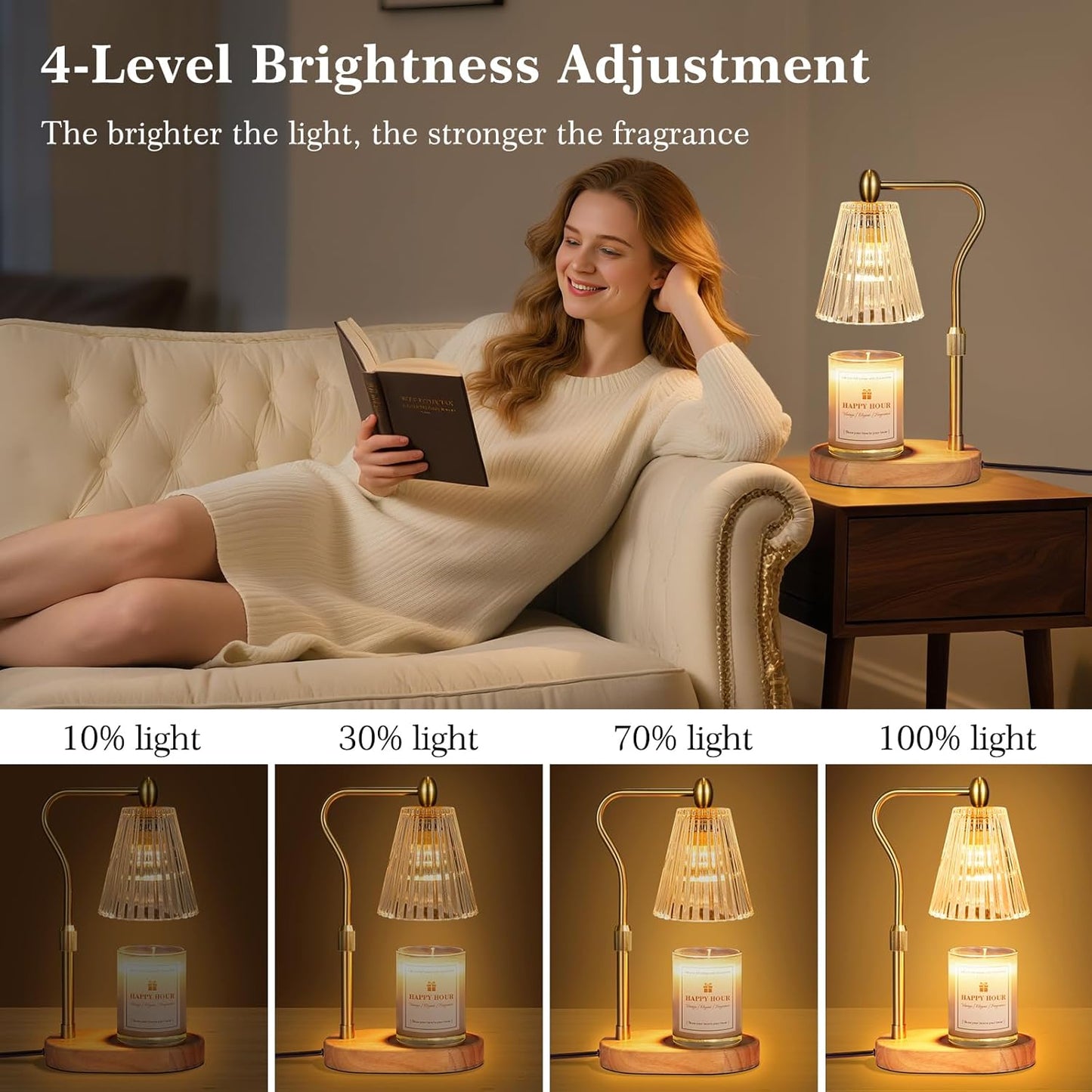 Candle Warmer Lamp, with Timer and Dimmer, Adjustable Height, Mother' s Day Gifts for Mom, Birthday Gifts for Women, House Warming Gifts Room Decor, Wax Warmer for Jar Candles(Amber)