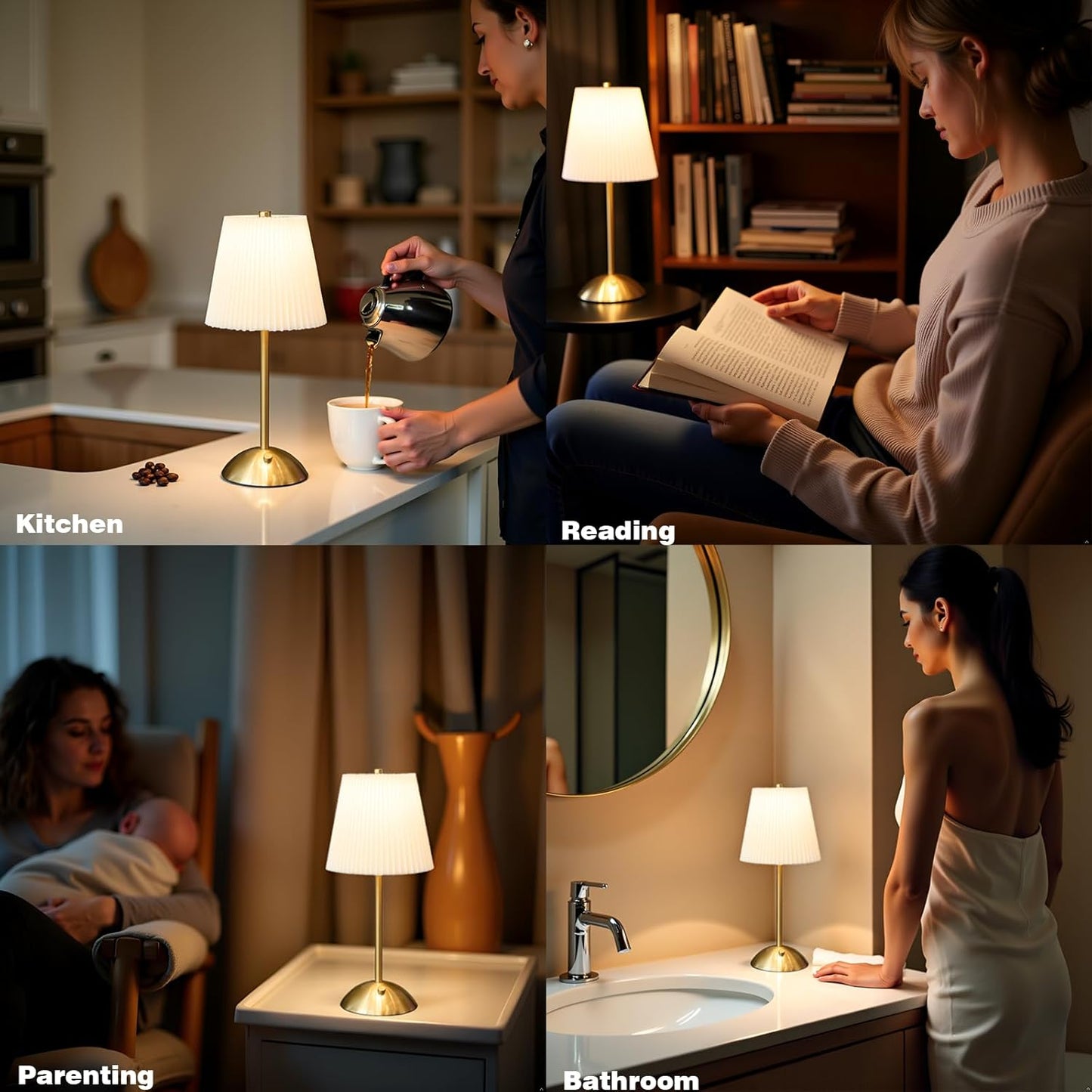 2-Pack Cordless Rechargeable Table Lamp 3-Color Dimmable Touch Control, 3000mAh Battery Operated Portable Light Beige Fabric Shade for Bedroom, Living Room, Office, Nursery, Bathroom