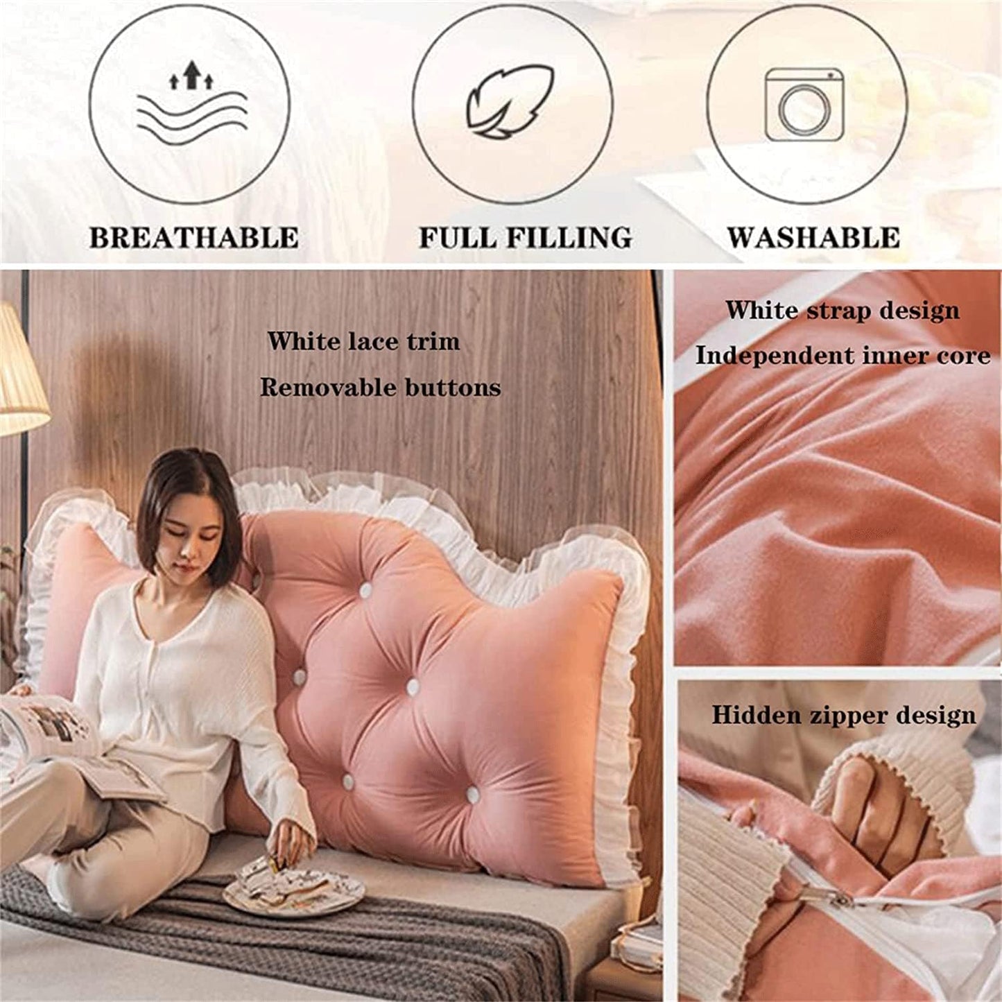 Large Headboard Pillow, Reading Pillow Bolster Backrest Pillow Wedge Positioning Support Pillow (F 90x15x50cm(354x78x196'')) (C 200x15x70cm(79x78x276''))