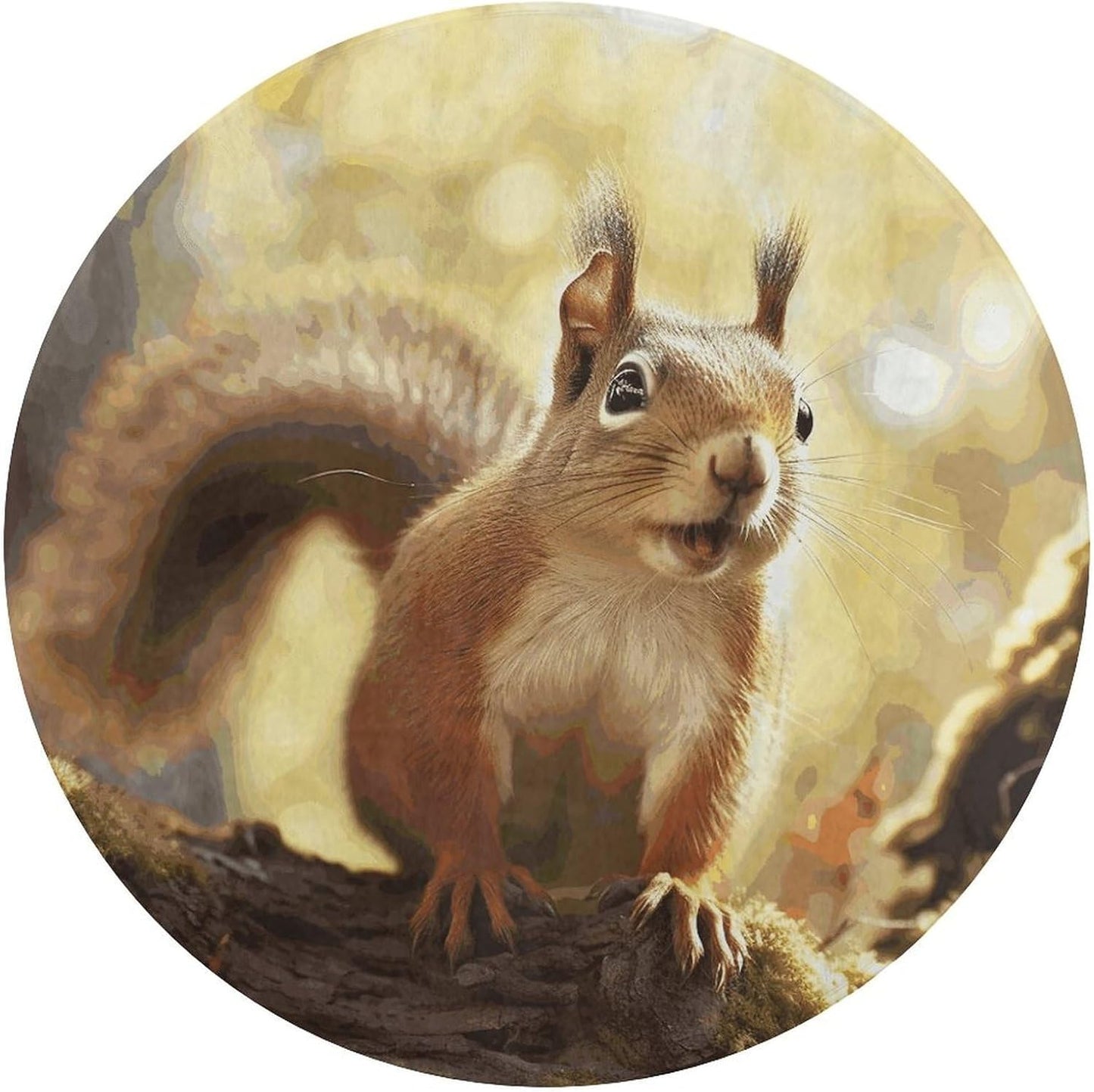 Funny Squirrel Circle Rug Retro Luxury Coral Velvet Floor Mat Non Slip Soft Indoor Floor Carpet Comfy Thickened Area Rugs Modern Aesthetic Minimalist Carpets for Home Decor